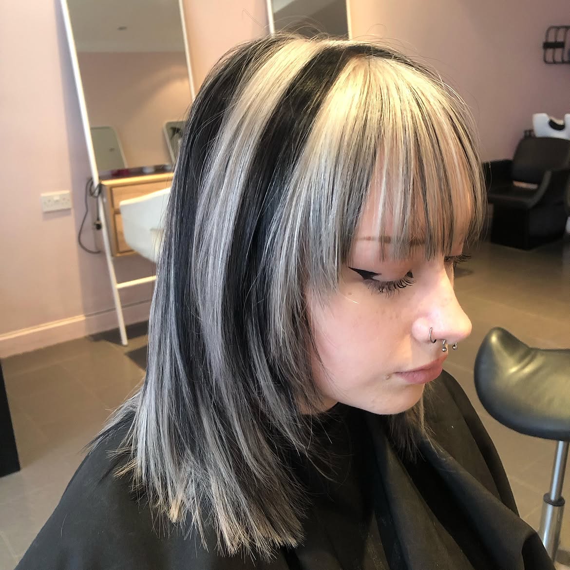 Bold Black and White Skunk Stripe Bob