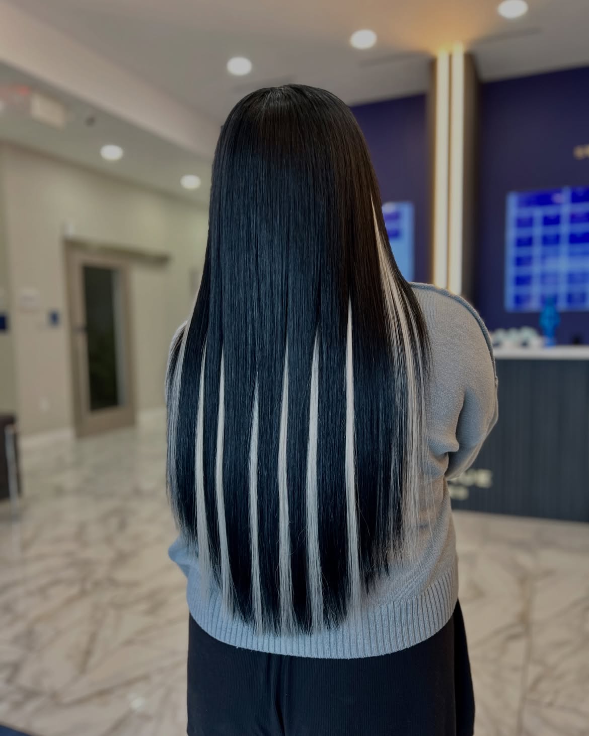 Bold Black and White Striped Long Hair