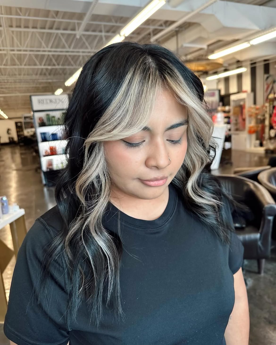 Bold Black Hair With Platinum Money Piece
