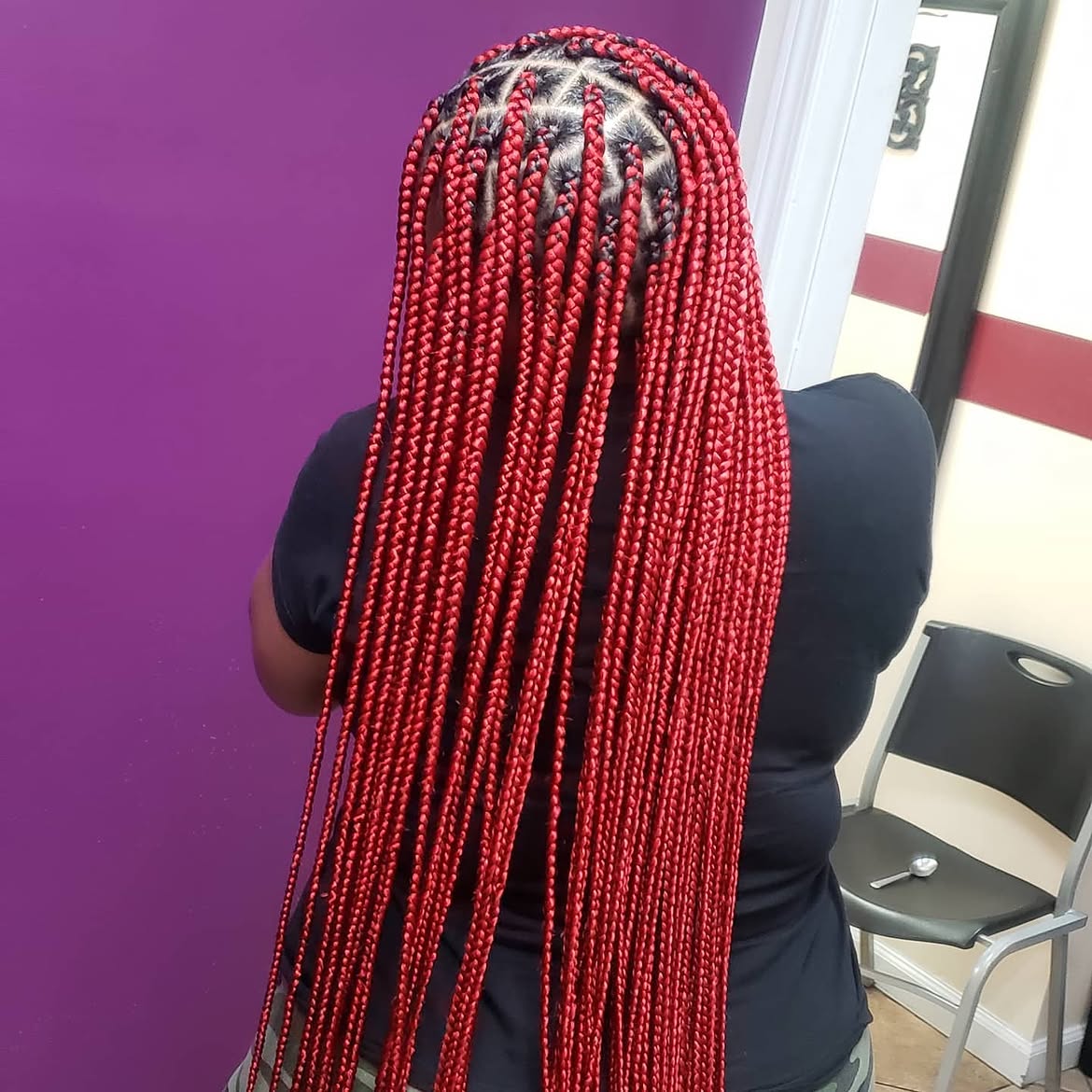 Bold Red Medium Length Knotless Braids