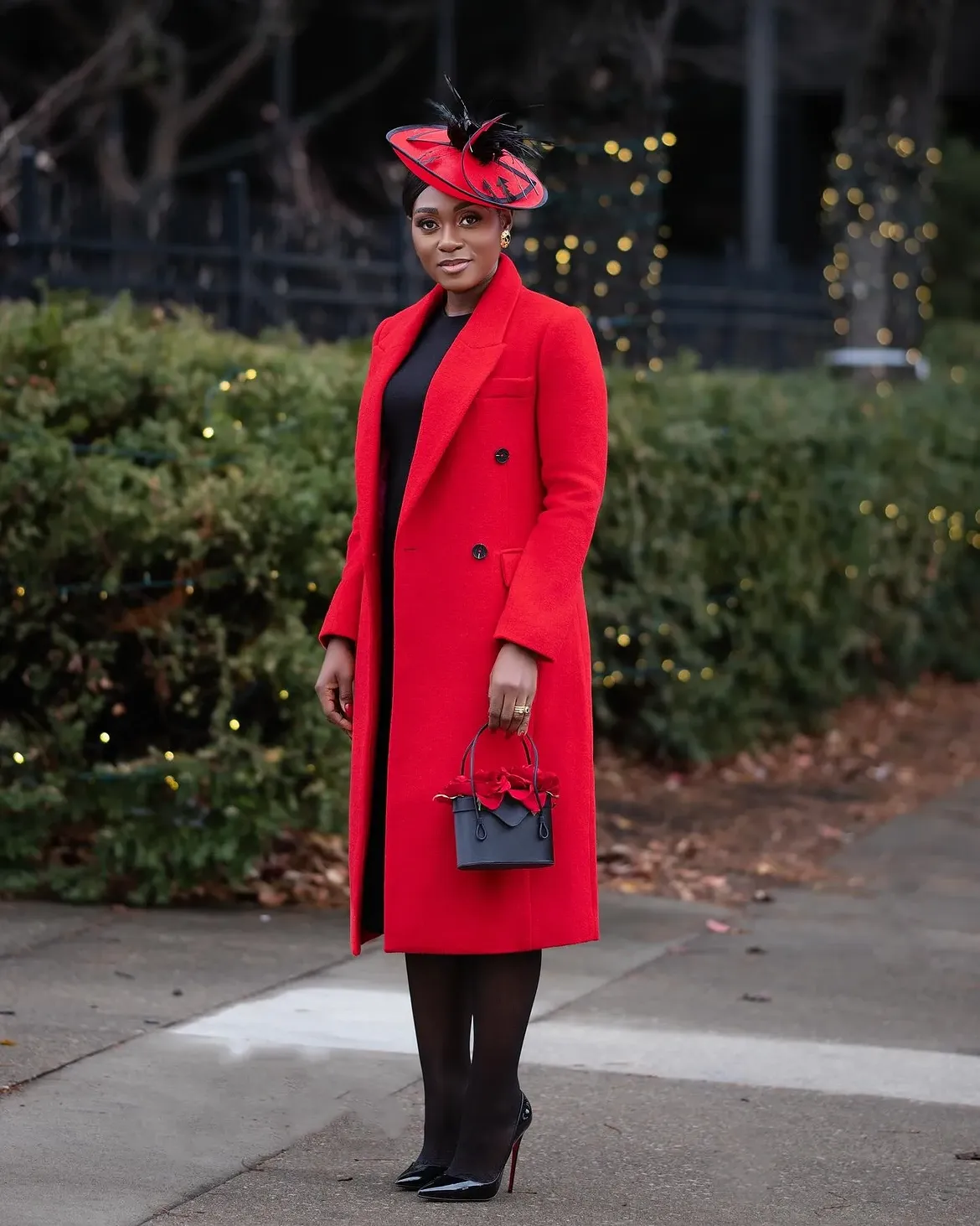 Bold Red Statement Coat Thanksgiving Ensemble
