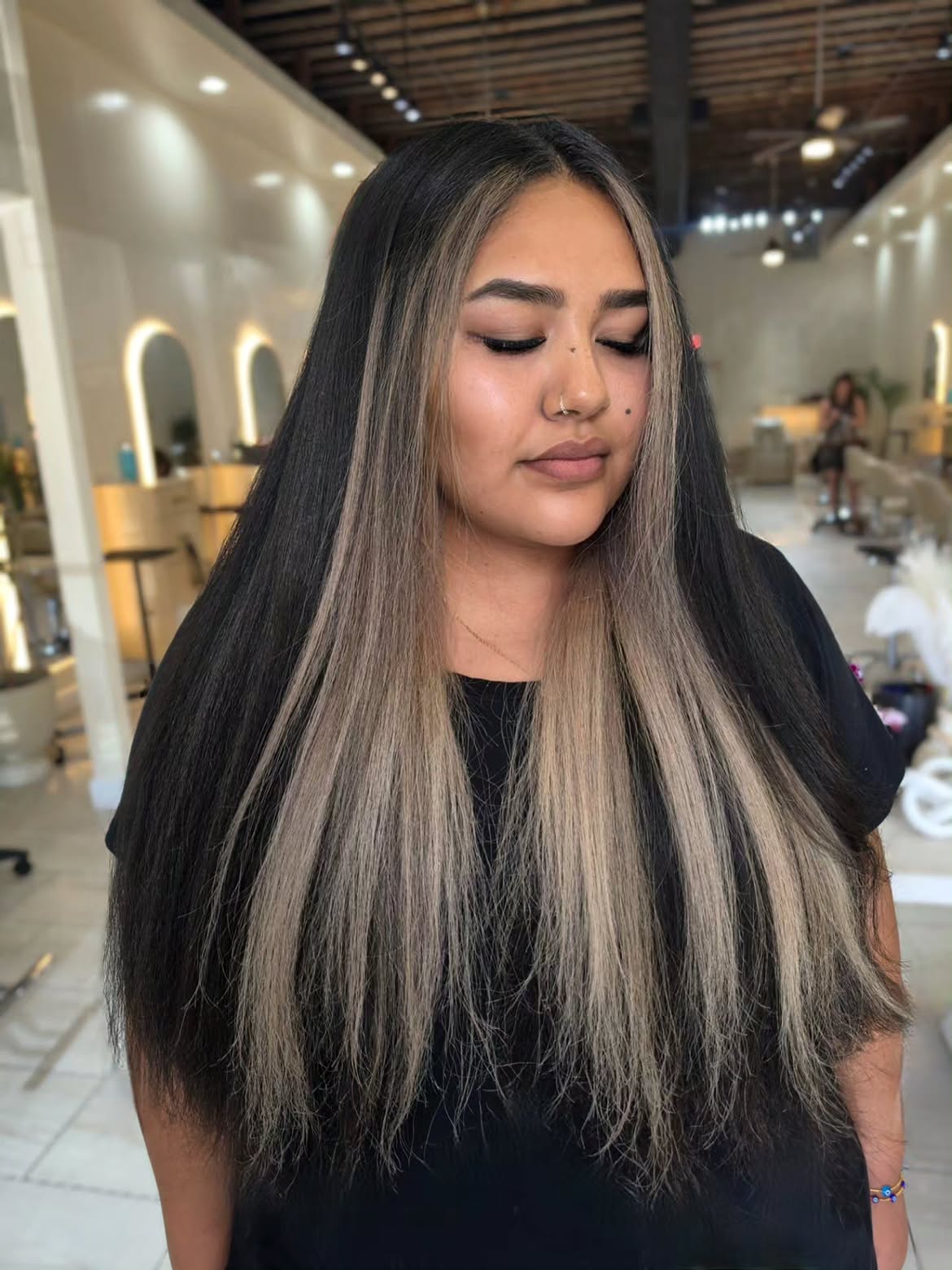 Bold Skunk Stripe Money Piece Hair
