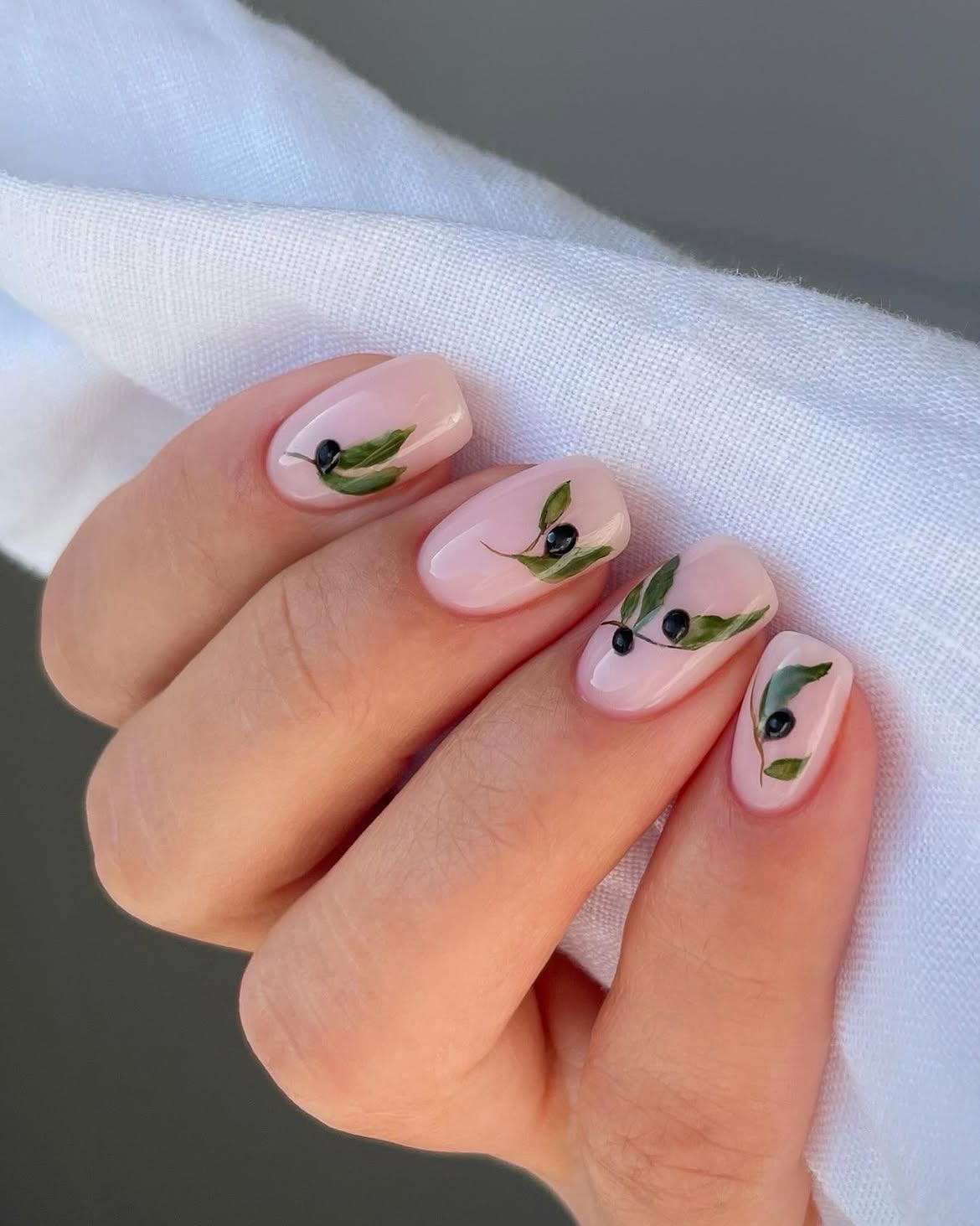 Botanical Olive Branch Short Square Nails