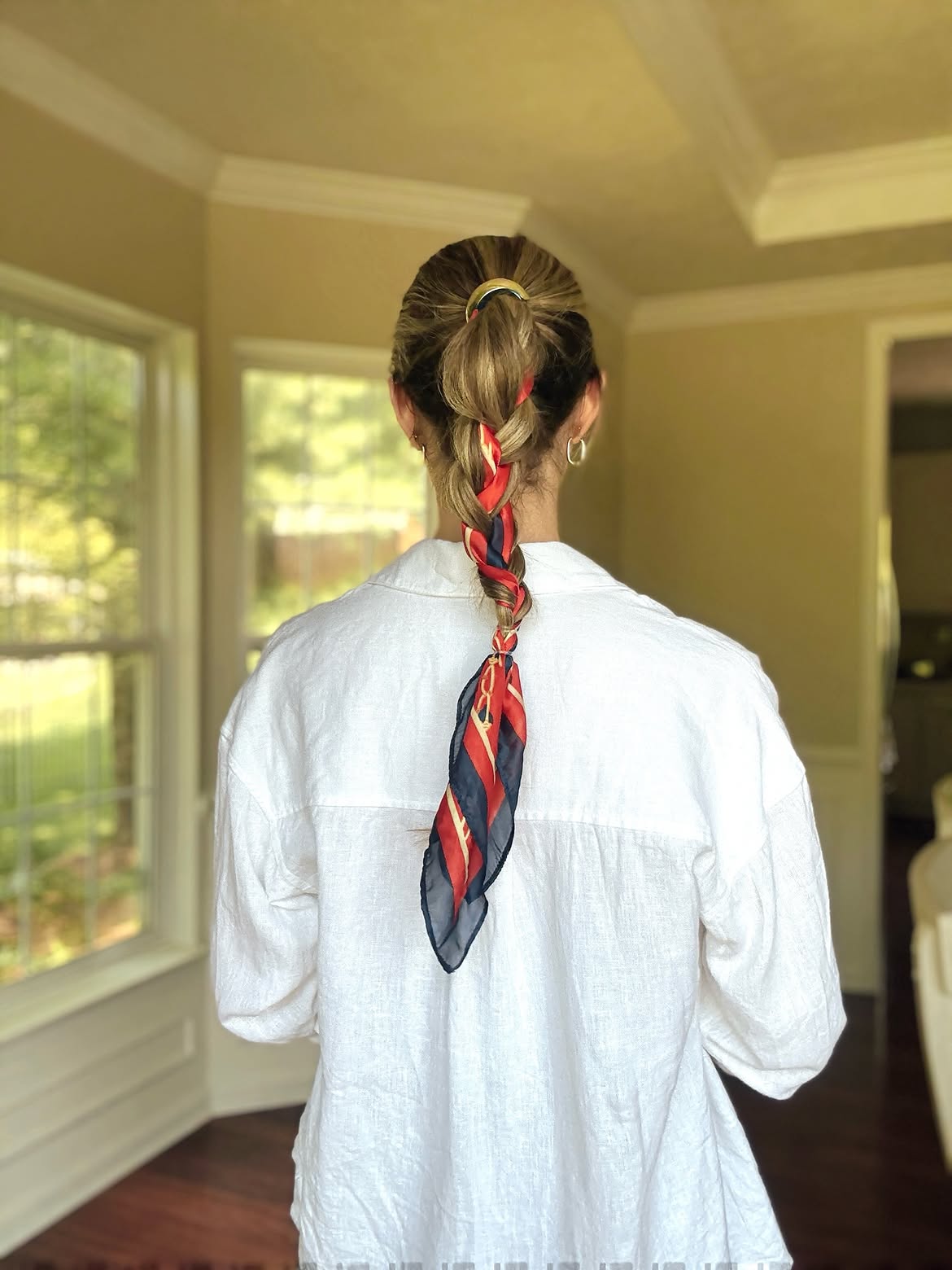 Braided Ponytail With Elegant Silk Scarf Accessory