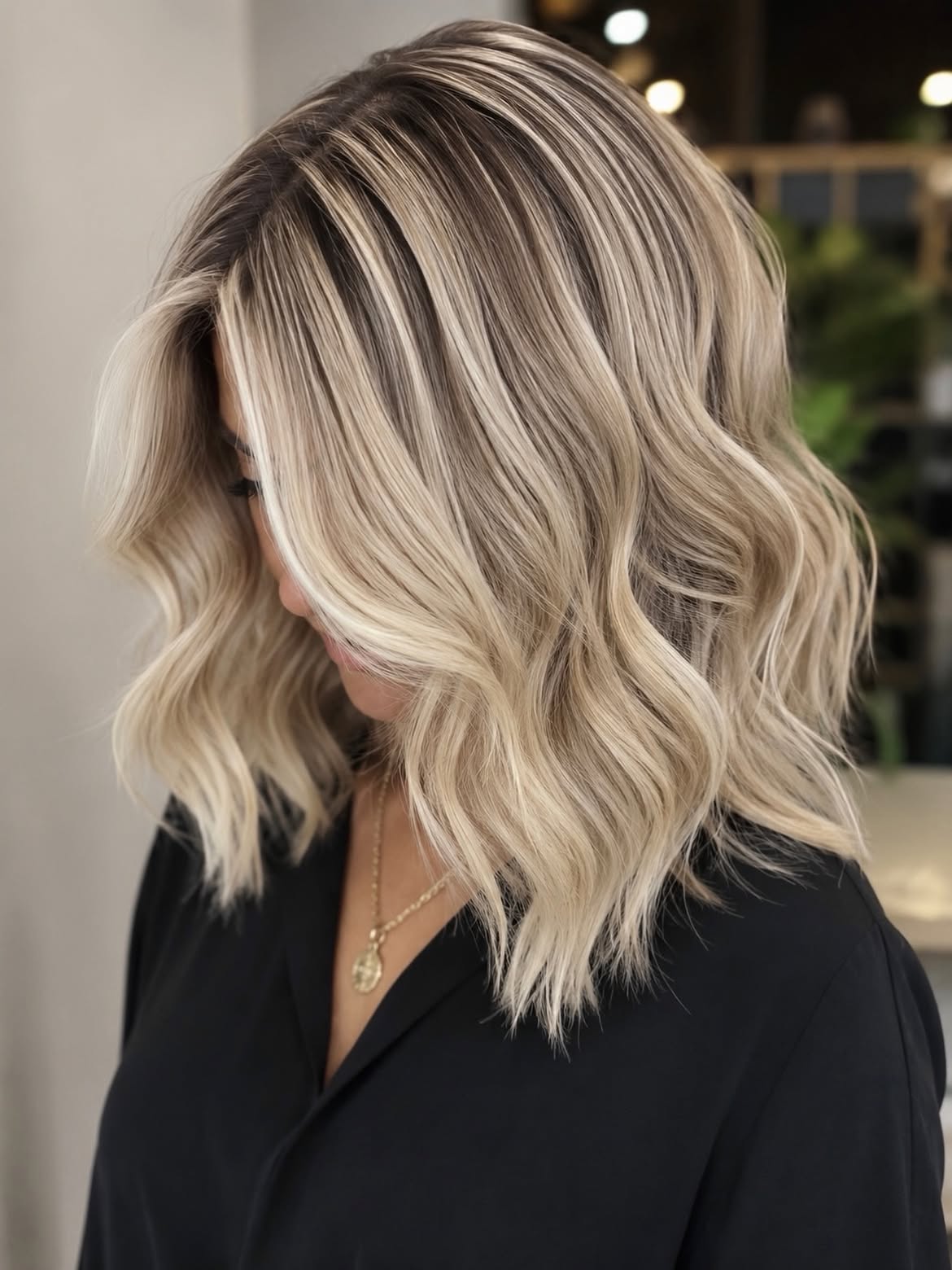 Bright Ash Blonde Shadow Root Lob