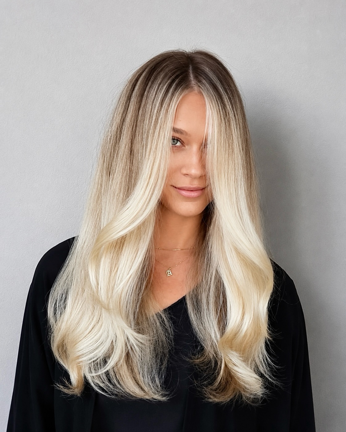 Bright Blonde Balayage With Seamless Shadow Root