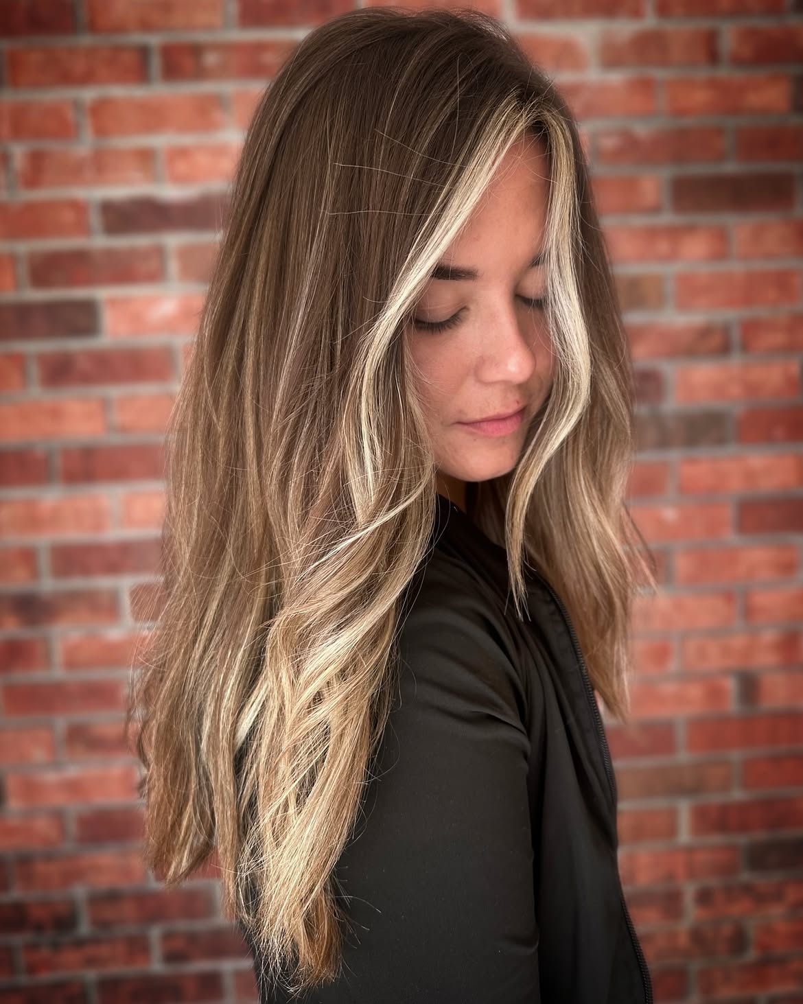 Bright Blonde Money Piece On Warm Brunette Waves