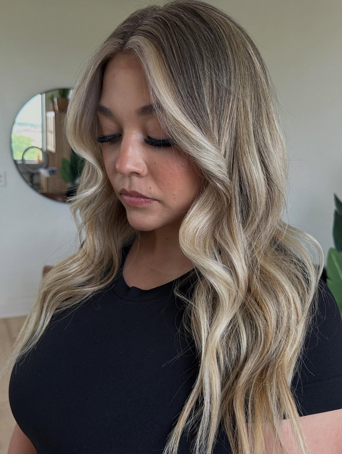 Bright Money Piece On Wavy Ash Blonde Layers