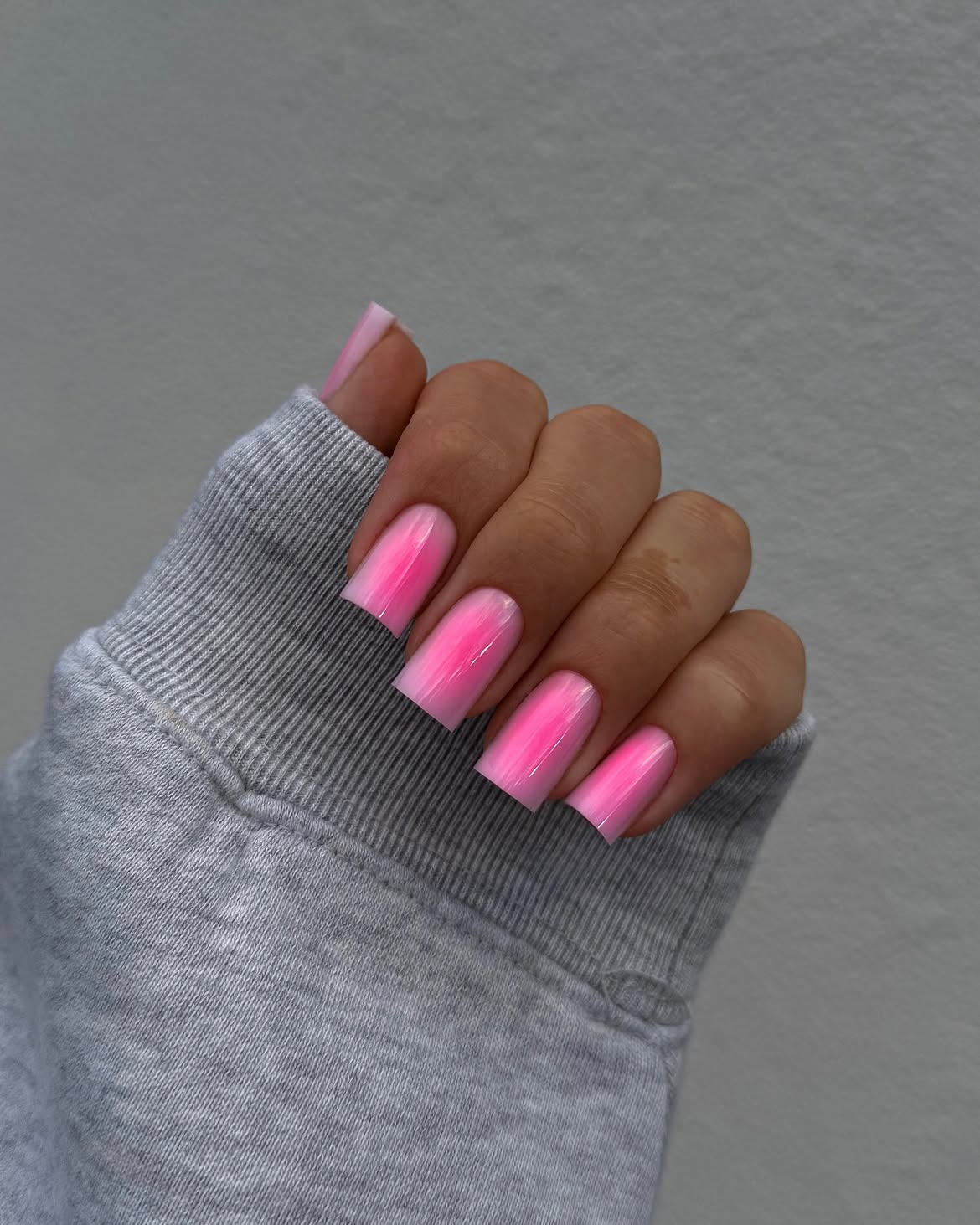 Bright Neon Pink Aura Square Nails