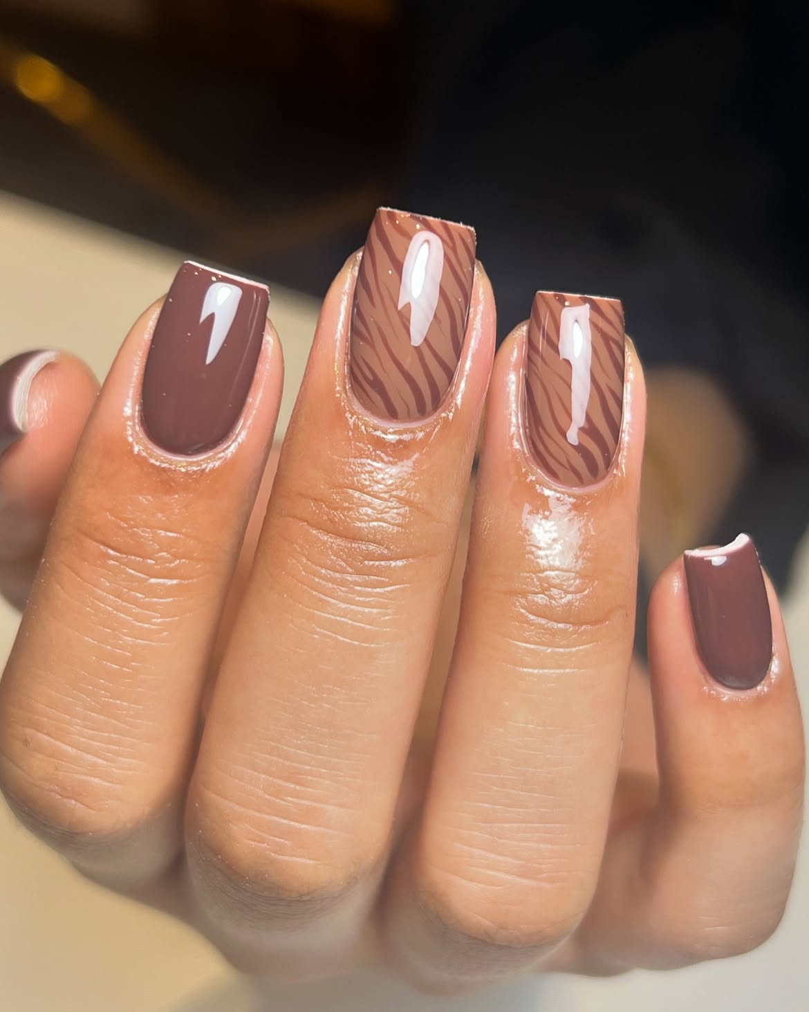 Brown Tiger Print Square Nails