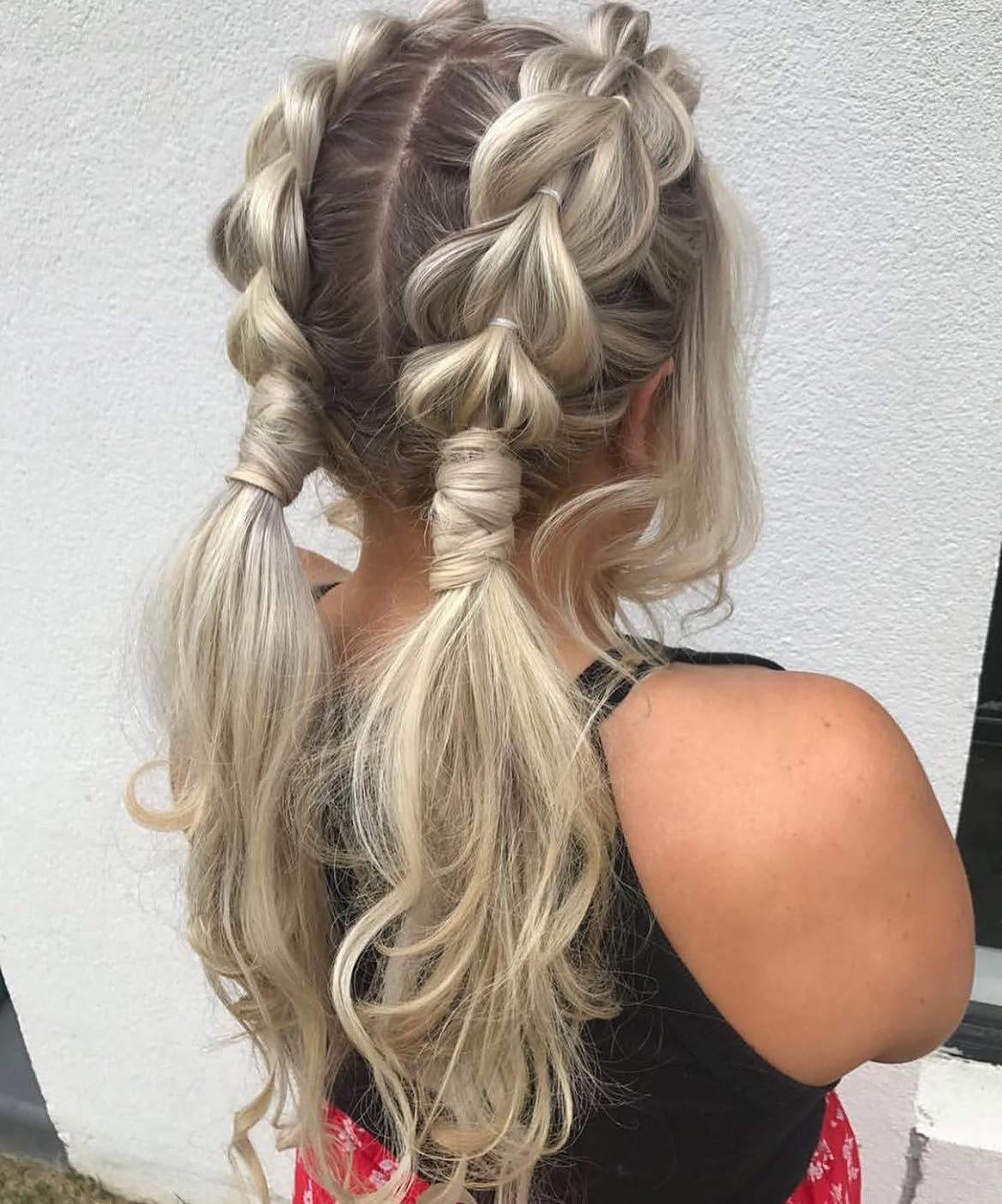 Bubble Braids With Wrapped Low Ponytails