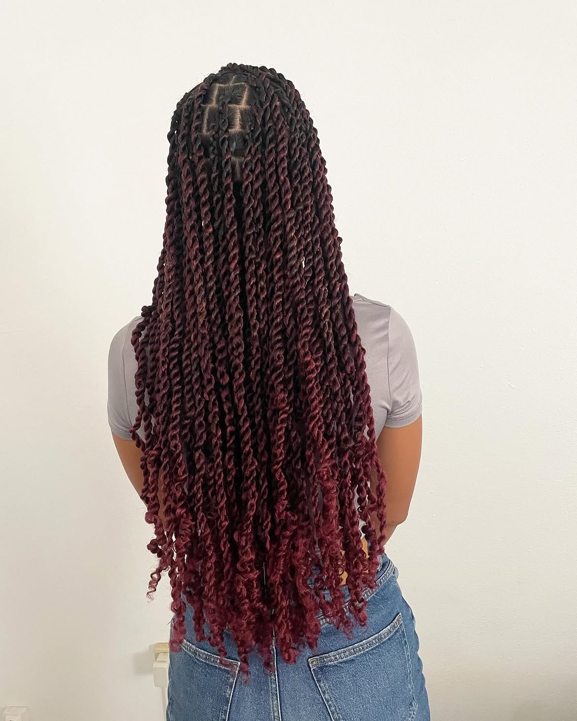 Burgundy Ombre Passion Twists With Defined Curls