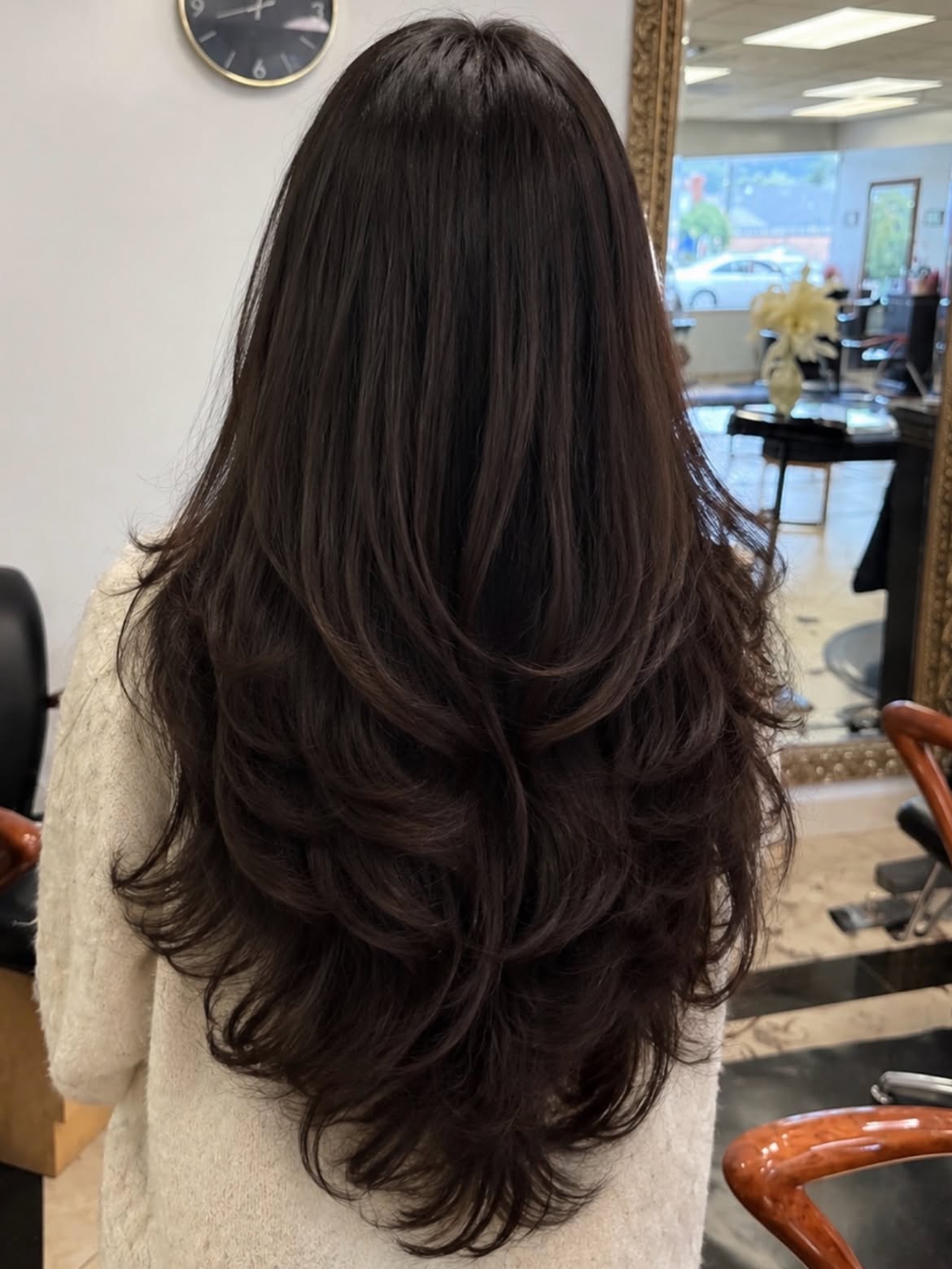 Cascading Long Layers On Espresso Brown Hair