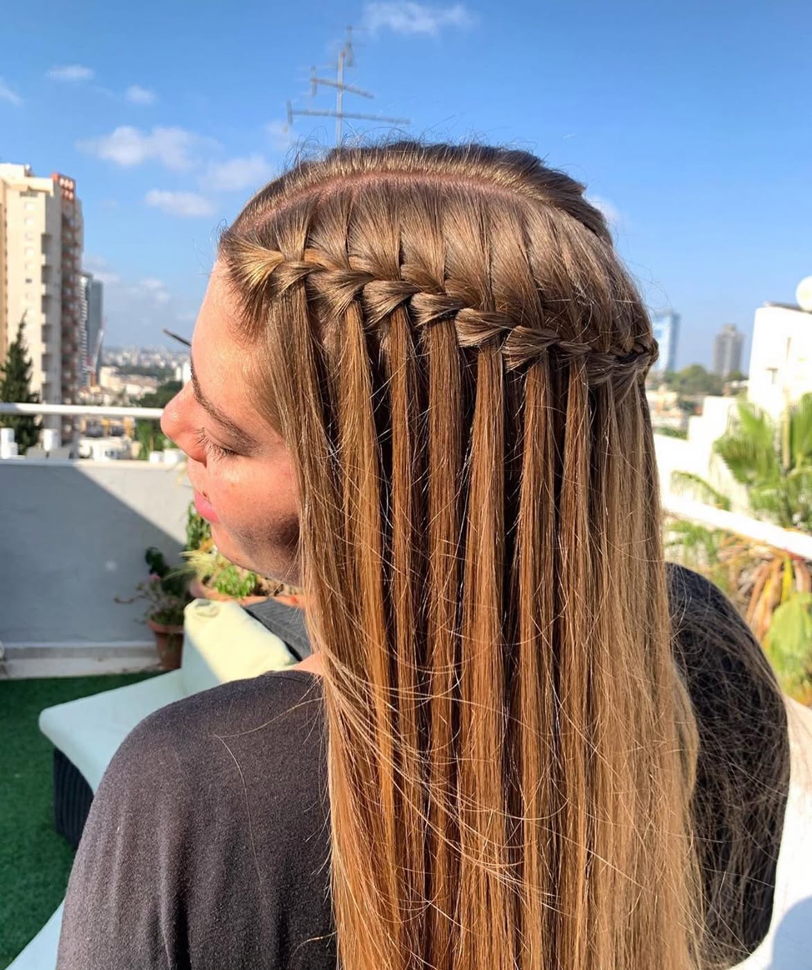 Cascading Waterfall Braids With Warm Honey Blonde