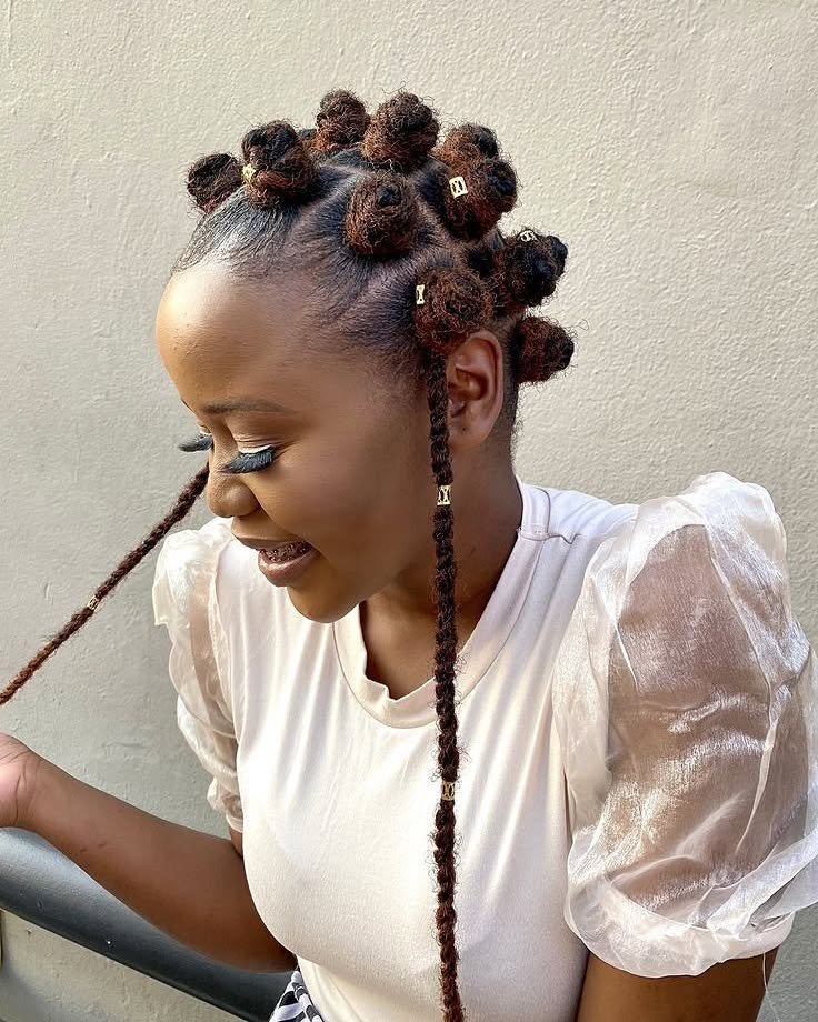 Chic Bantu Knots With Braided Ends