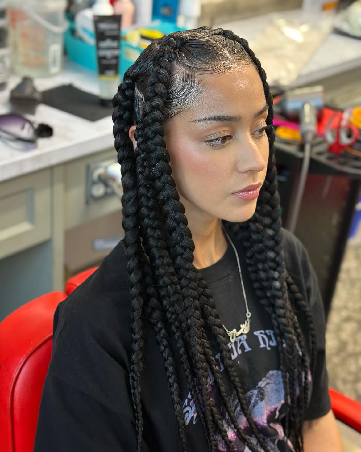 Chic Jumbo Braids With Defined Edges