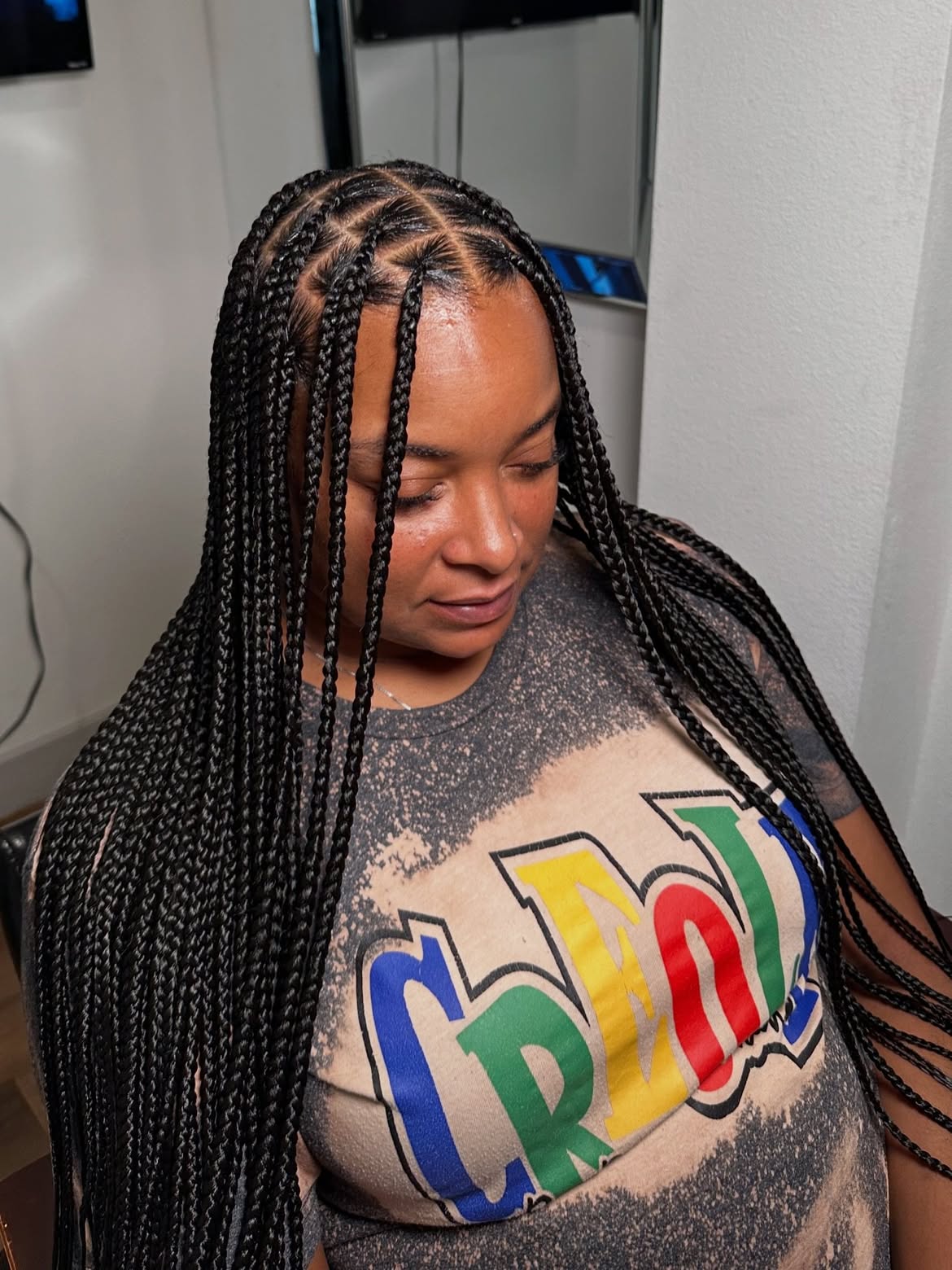 Chic Long Knotless Braids With Defined Parts