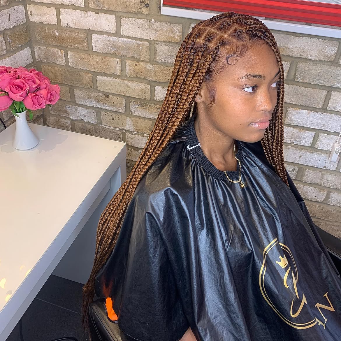 Chic Medium Length Honey Brown Knotless Braids