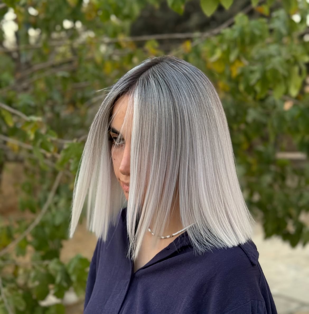 Chic Platinum Blonde Blunt Cut Bob