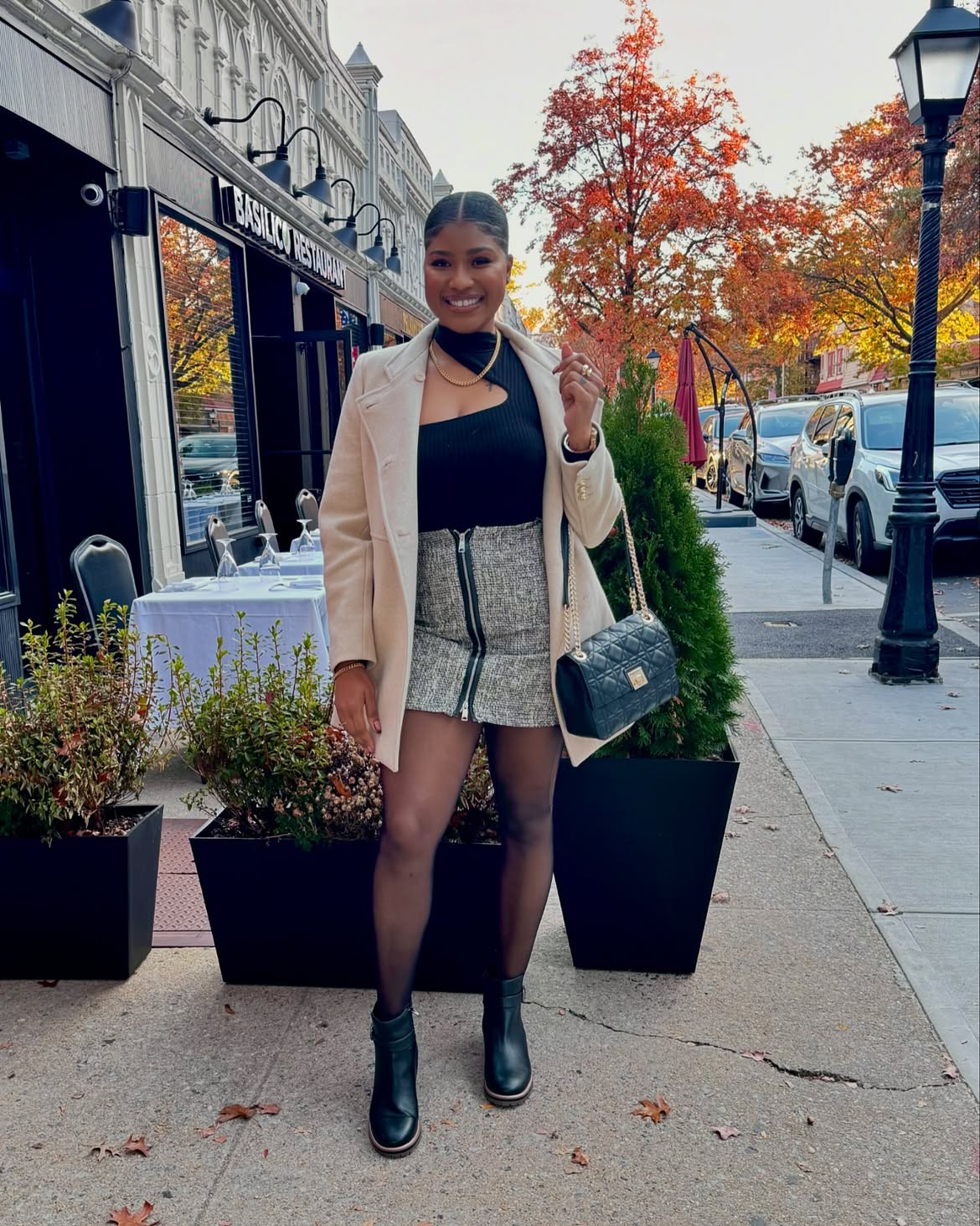Chic Tweed Mini Skirt And Cutout Top Combo