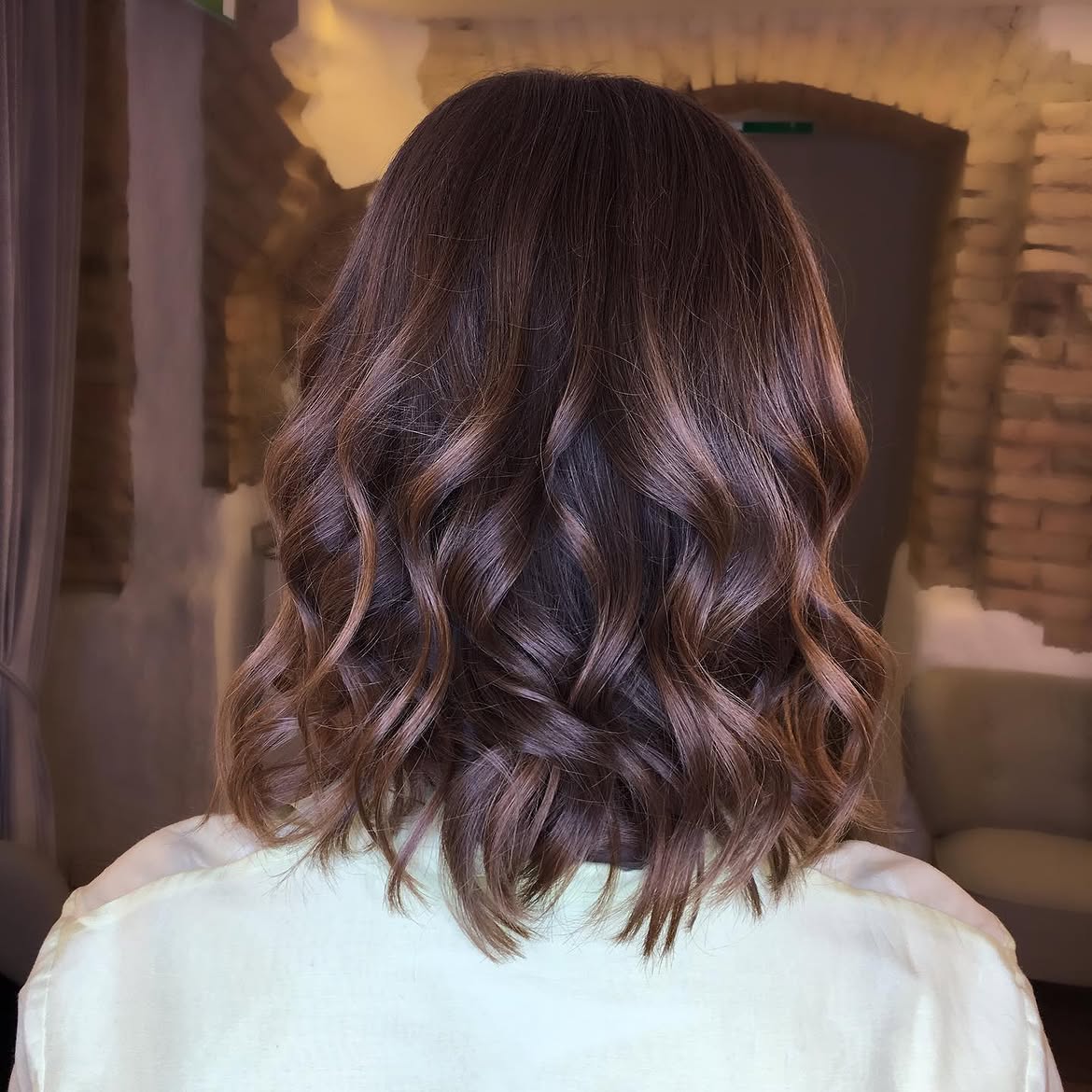 Chocolate Balayage Loose Waves Collarbone Cut