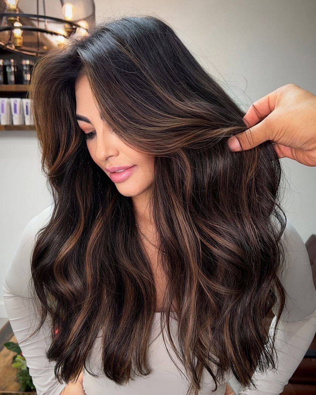 Chocolate Brown Balayage With Caramel Highlights