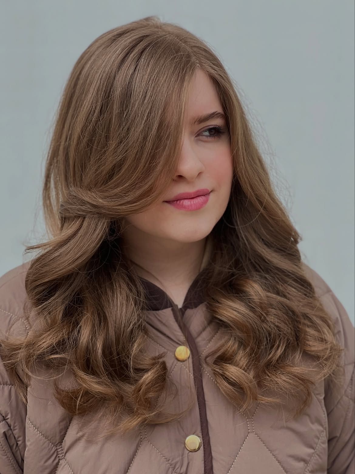 Chocolate Brown Waves With Side Swept Bangs