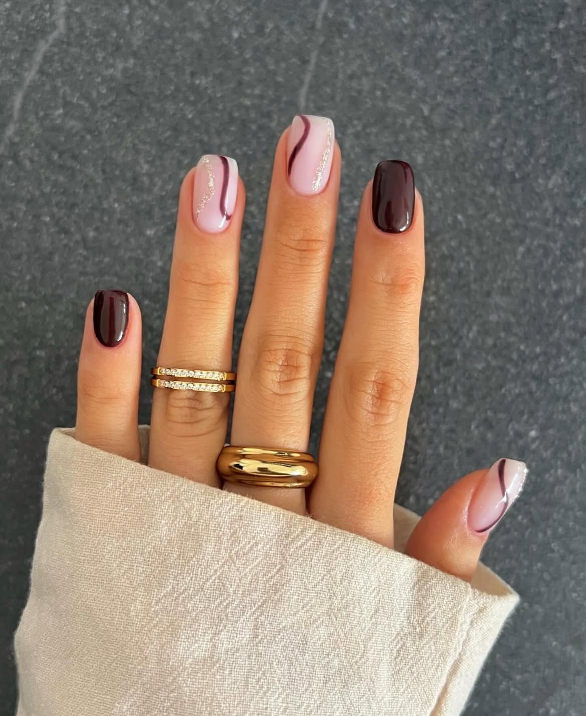 Chocolate Swirl and Deep Brown French Tips