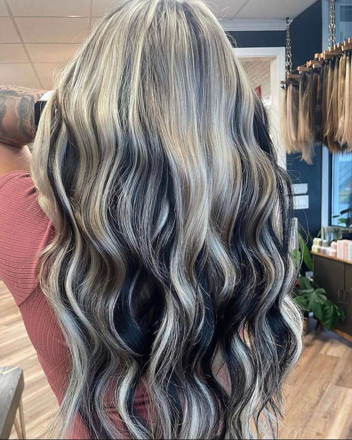 Chunky Blonde and Black Highlights Y2K Waves
