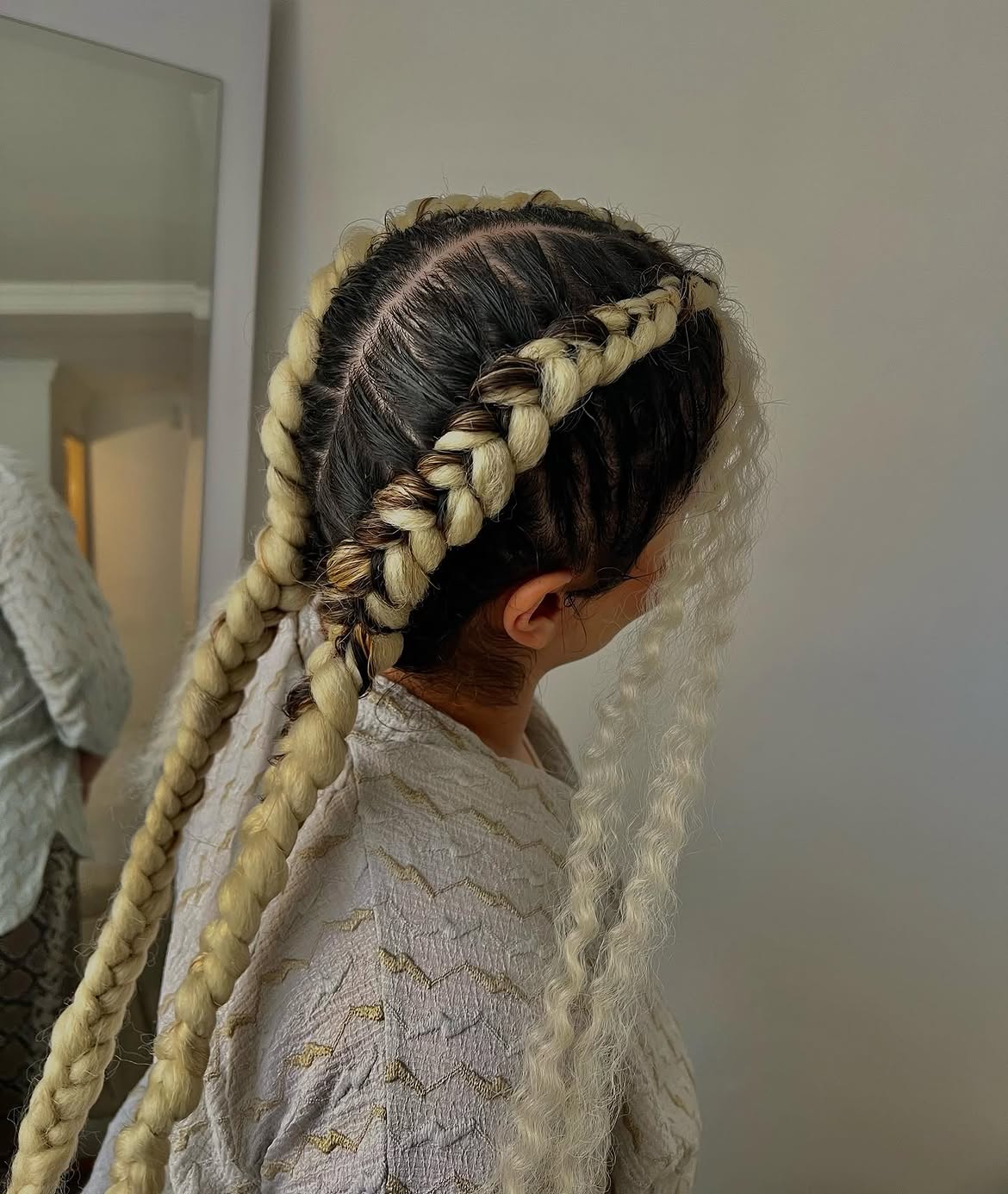 Chunky Blonde Halo Braids With Loose Curls