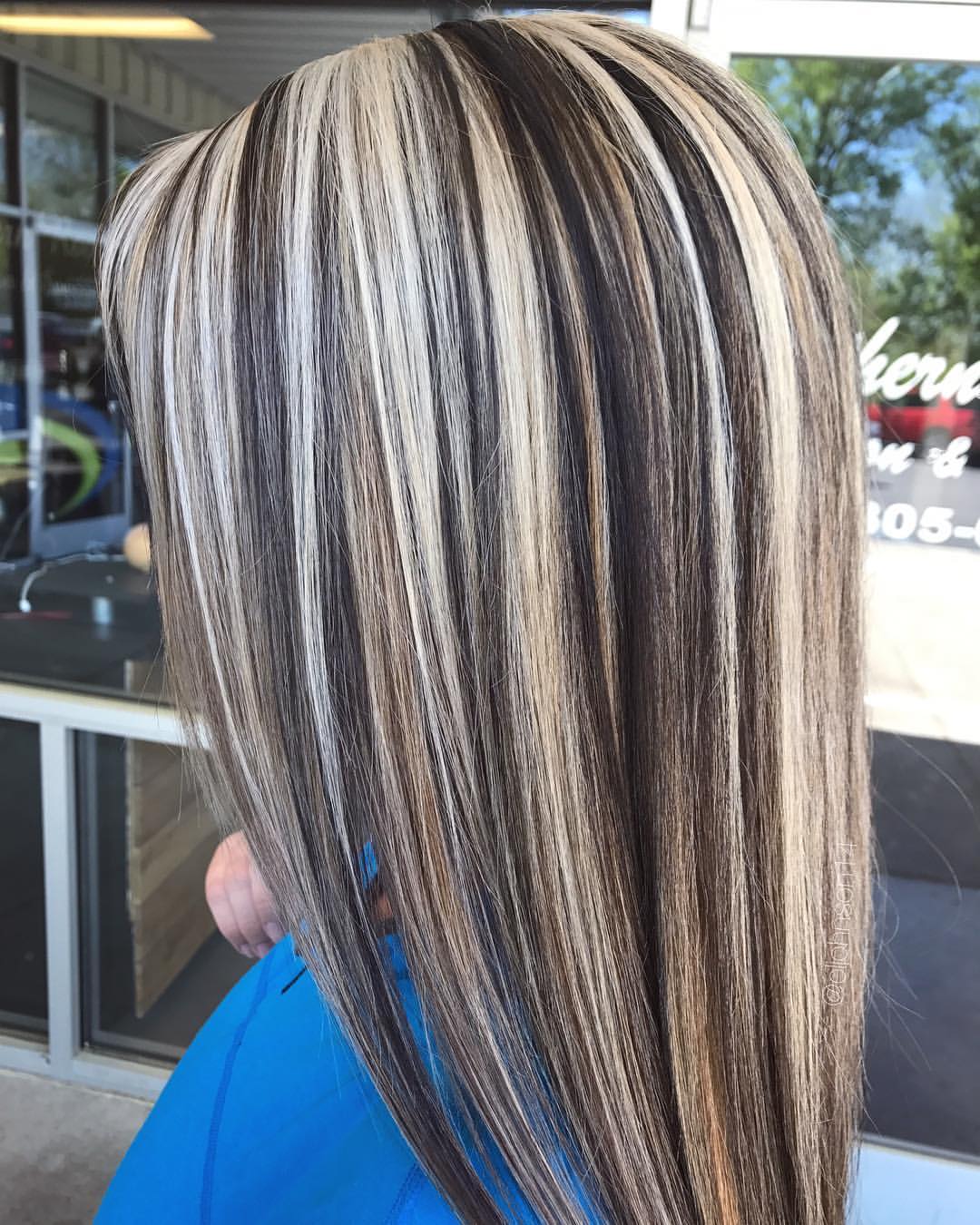 Chunky Blonde Highlights On Brunette Base