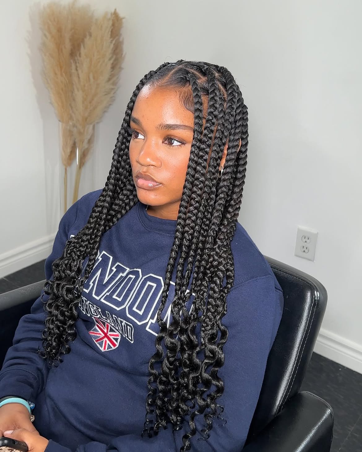 Chunky Box Braids With Curly Ends