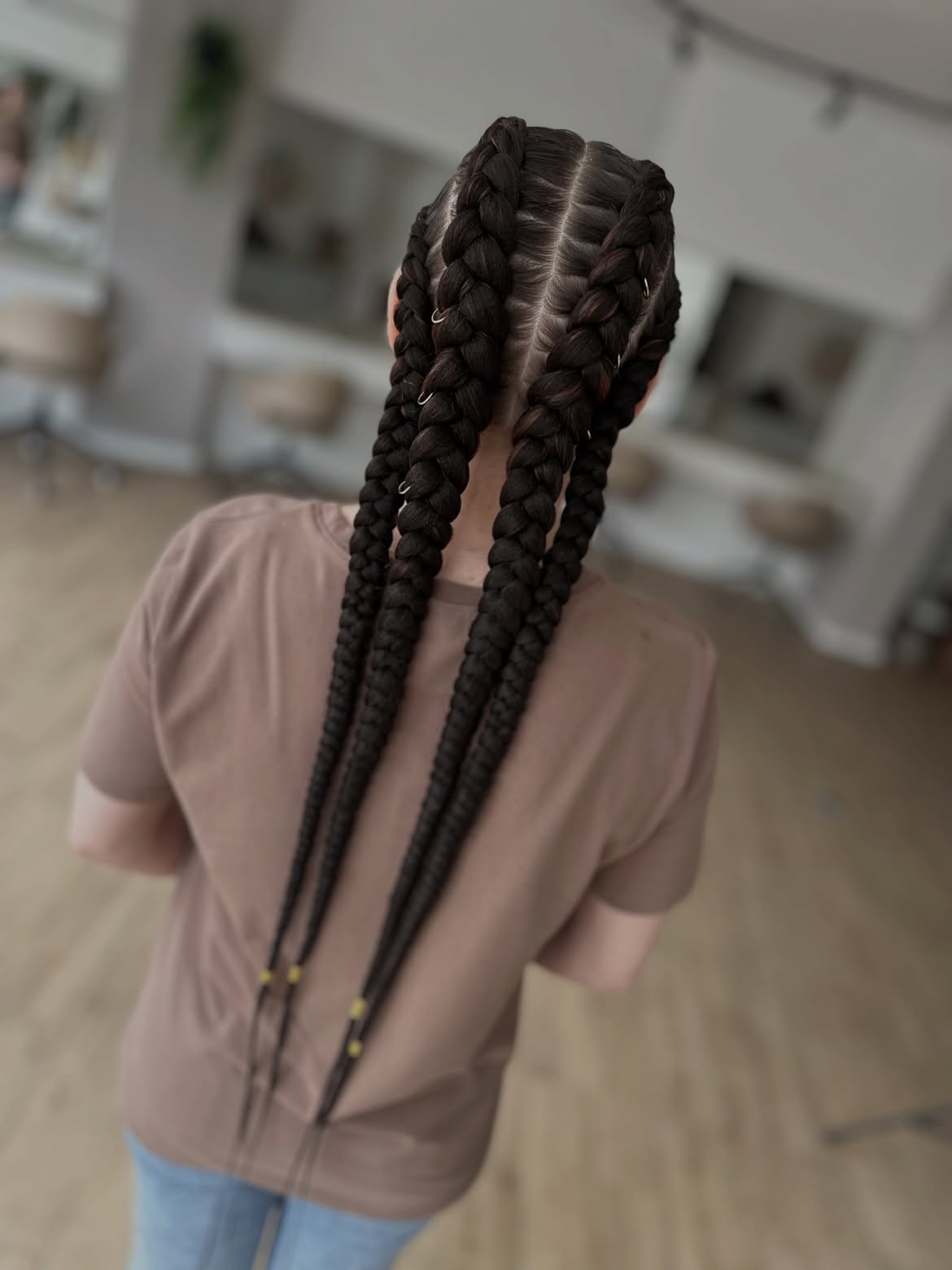 Chunky Box Braids With Subtle Red Undertones