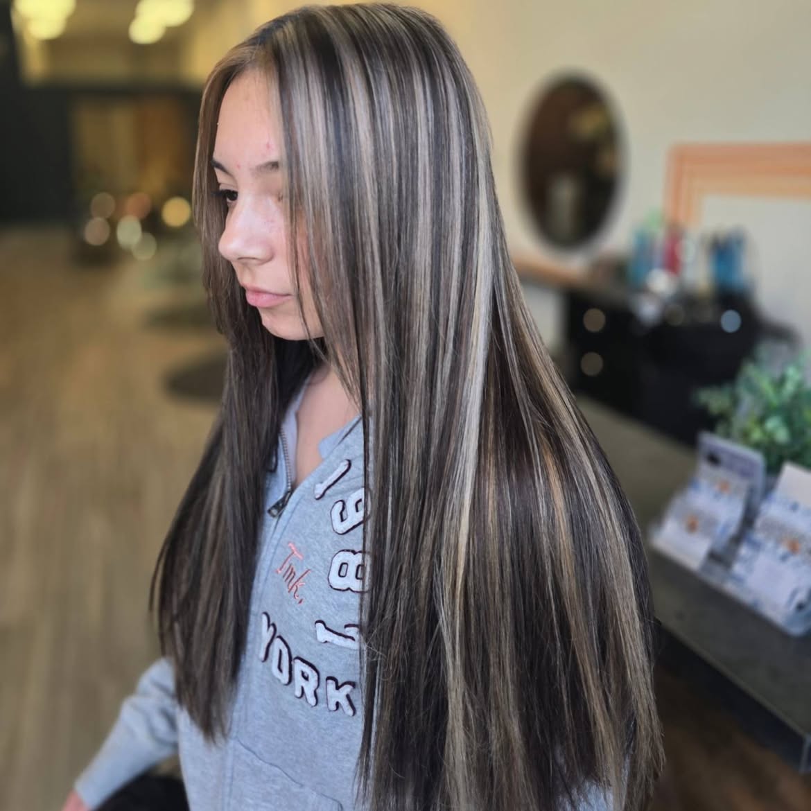 Chunky Highlights With Face Framing Bangs