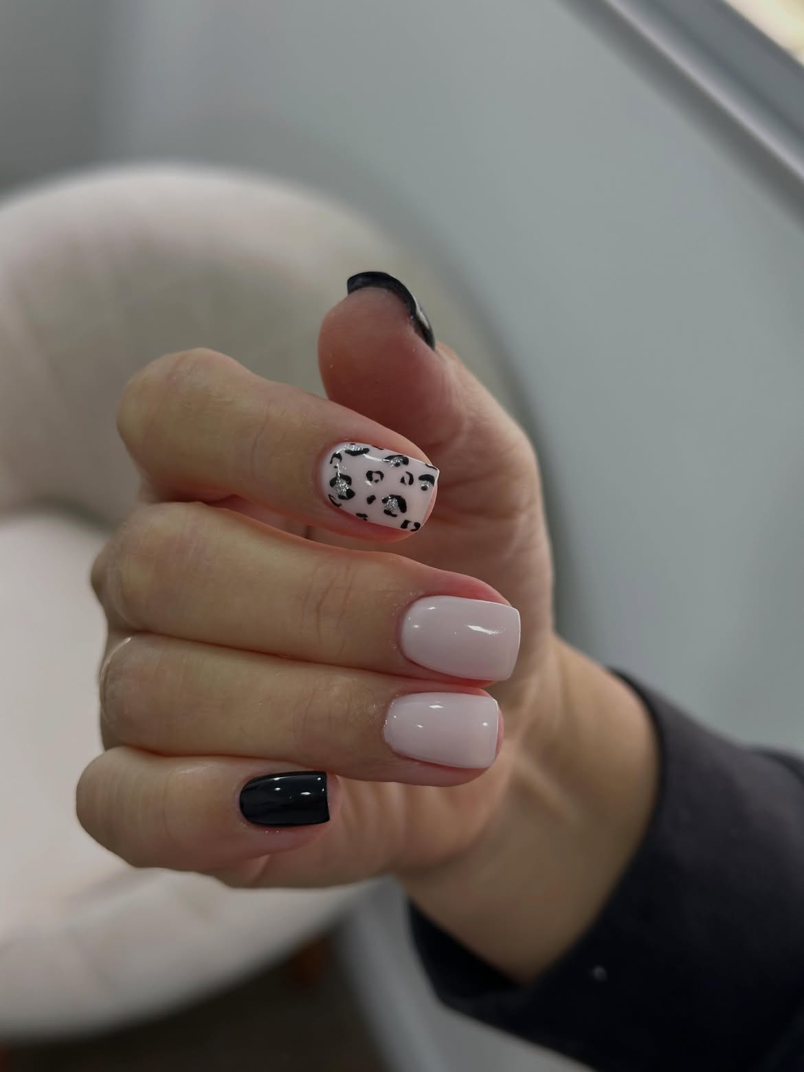 Classic Black and White Leopard Print Square Nails