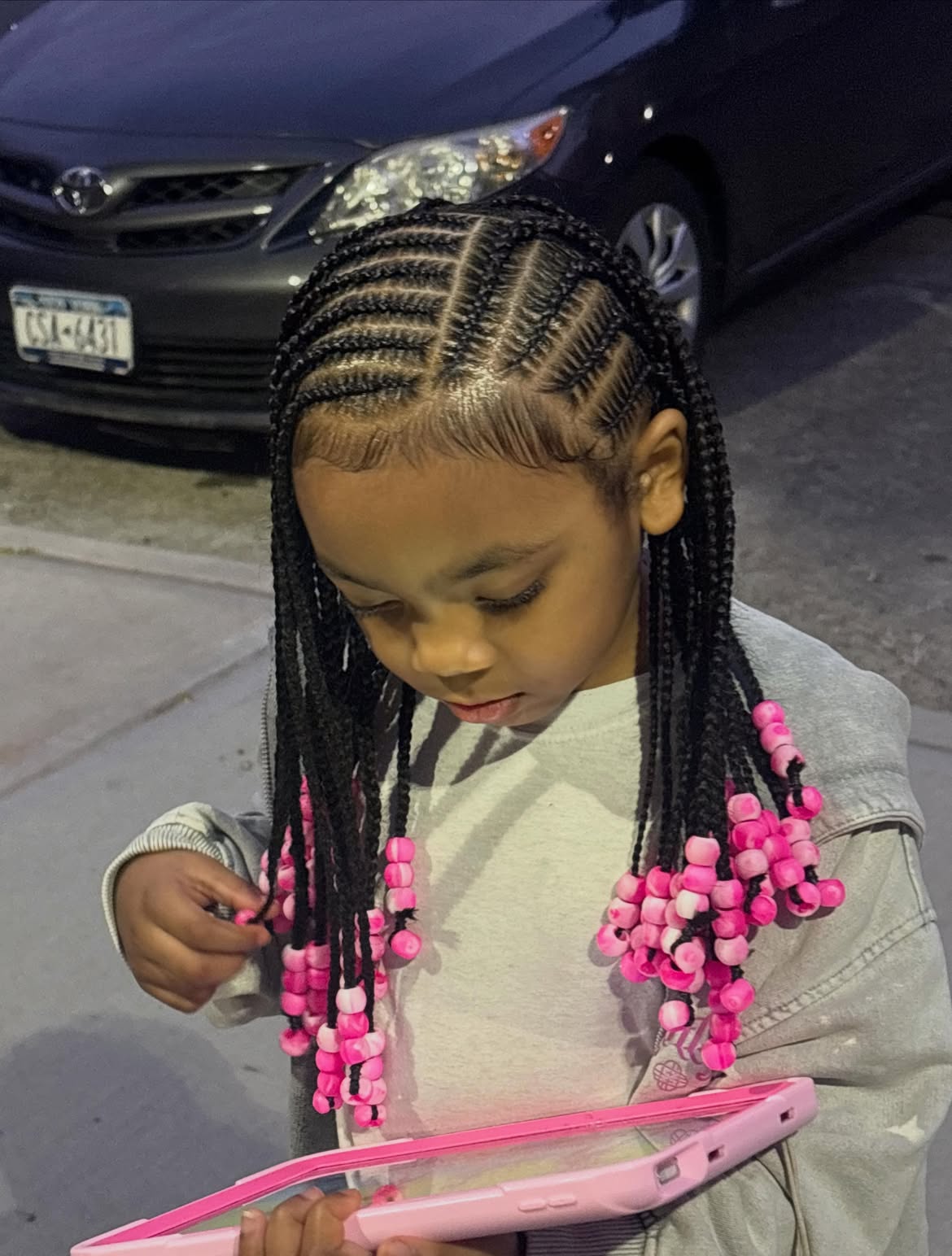 Classic Feed In Braids With Pink Beads