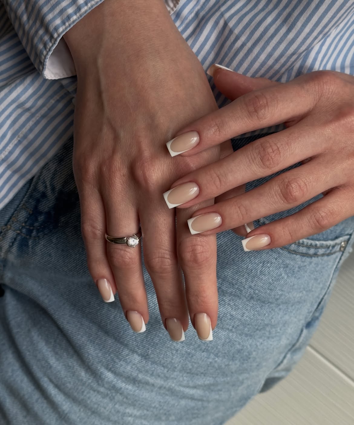 Classic Nude French Square Nails