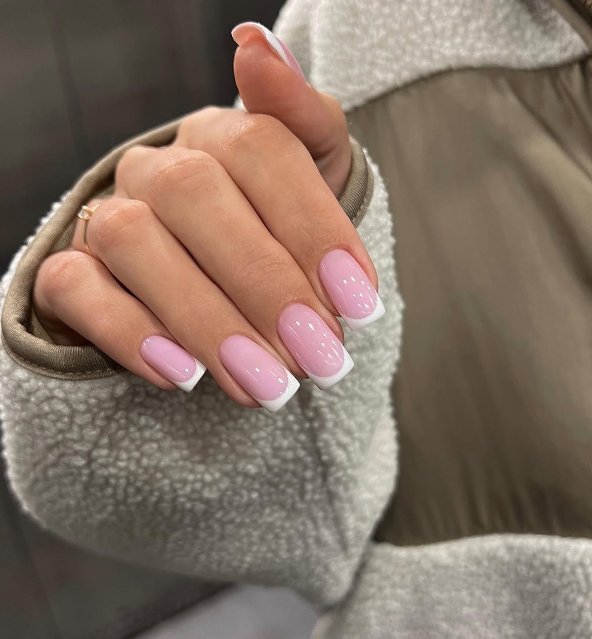 Classic Pink And White French Tip Medium Square Nails
