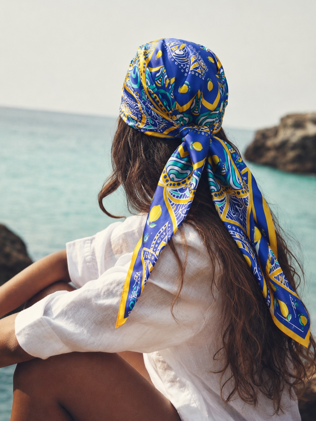 Coastal Vacation Look With Vibrant Silk Scarf