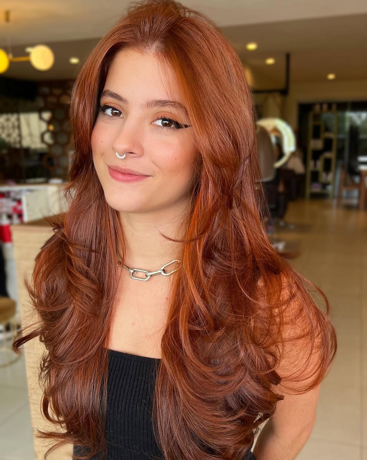 Copper Brown Layers With Voluminous Face Framing