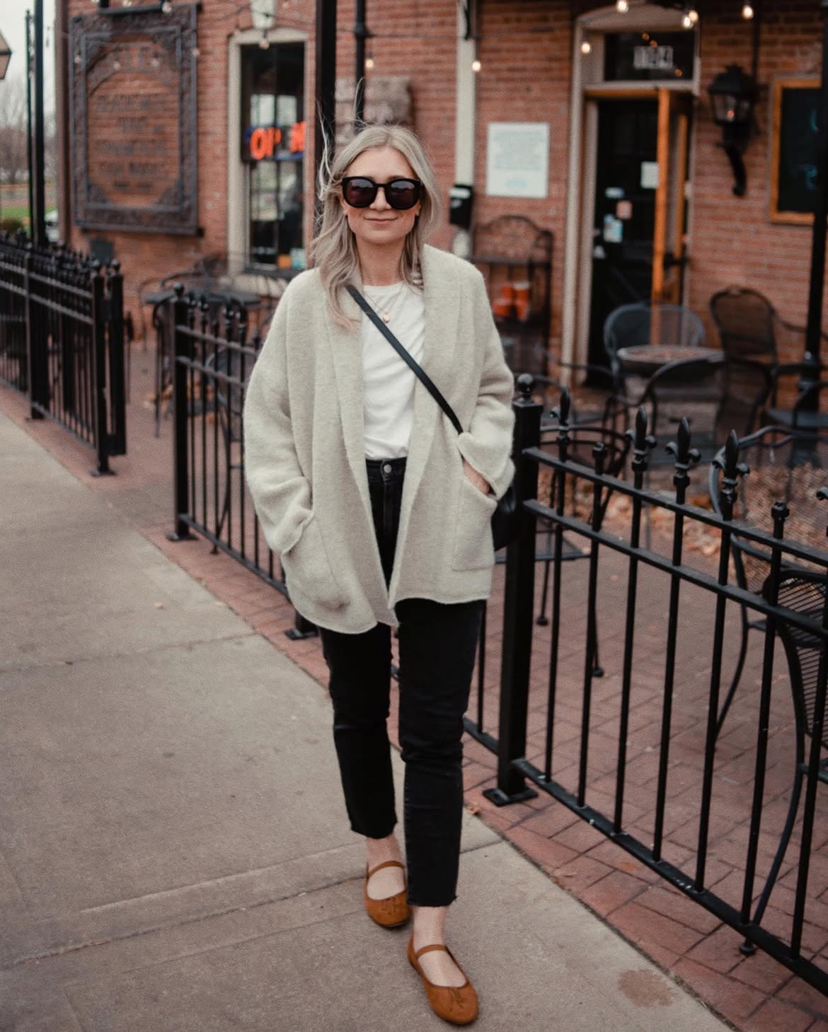 Cozy Knit Cardigan And Black Denim Thanksgiving Casual