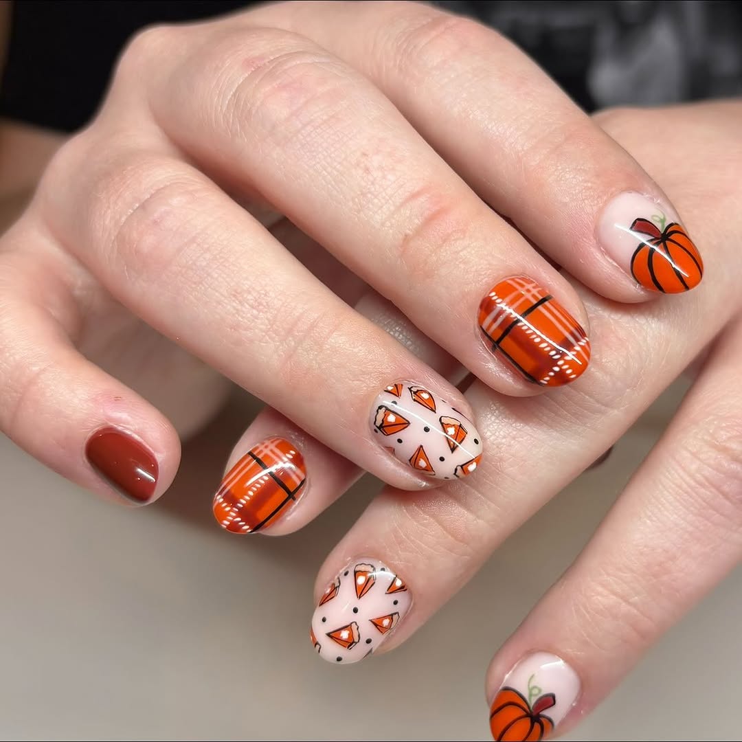 Cozy Plaid and Pumpkin Pie Thanksgiving Nails