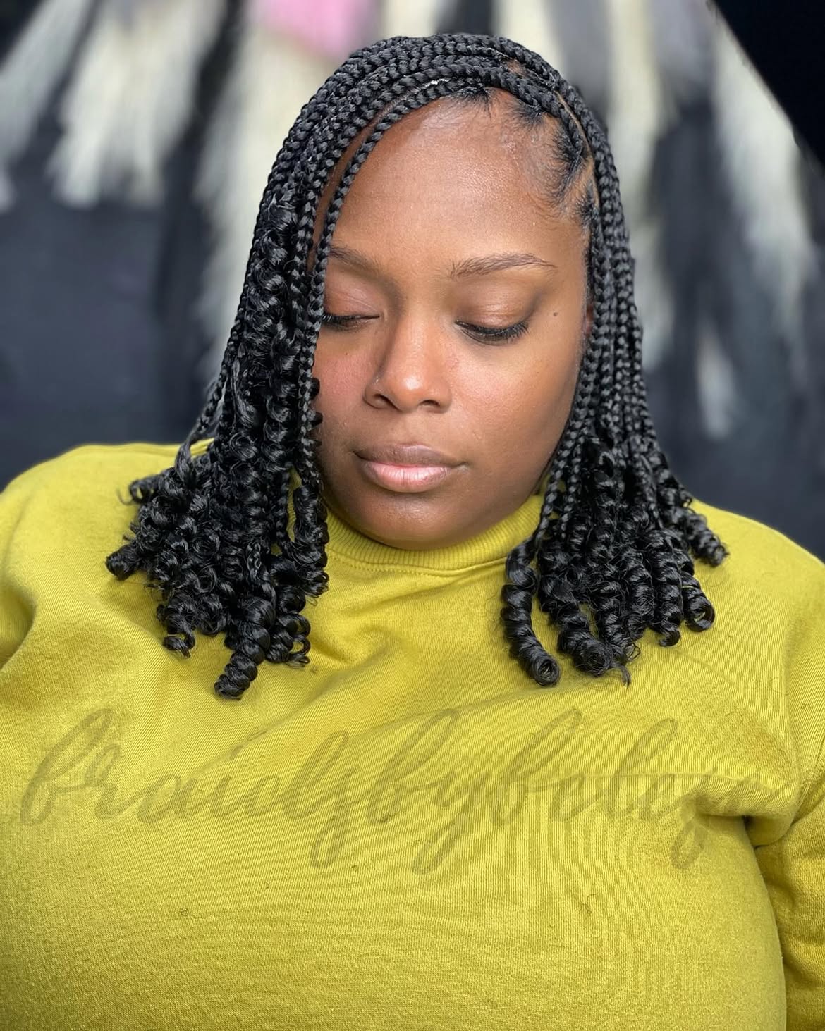 Curled Ends Bob Braids With Deep Side Part