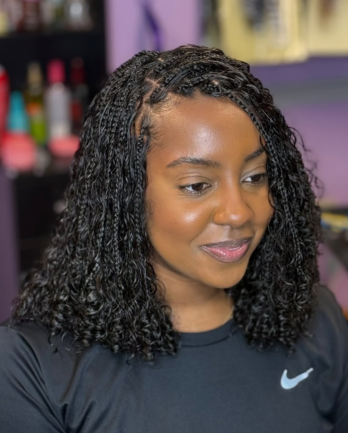 Curly Micro Braided Bob With Wet Look Finish
