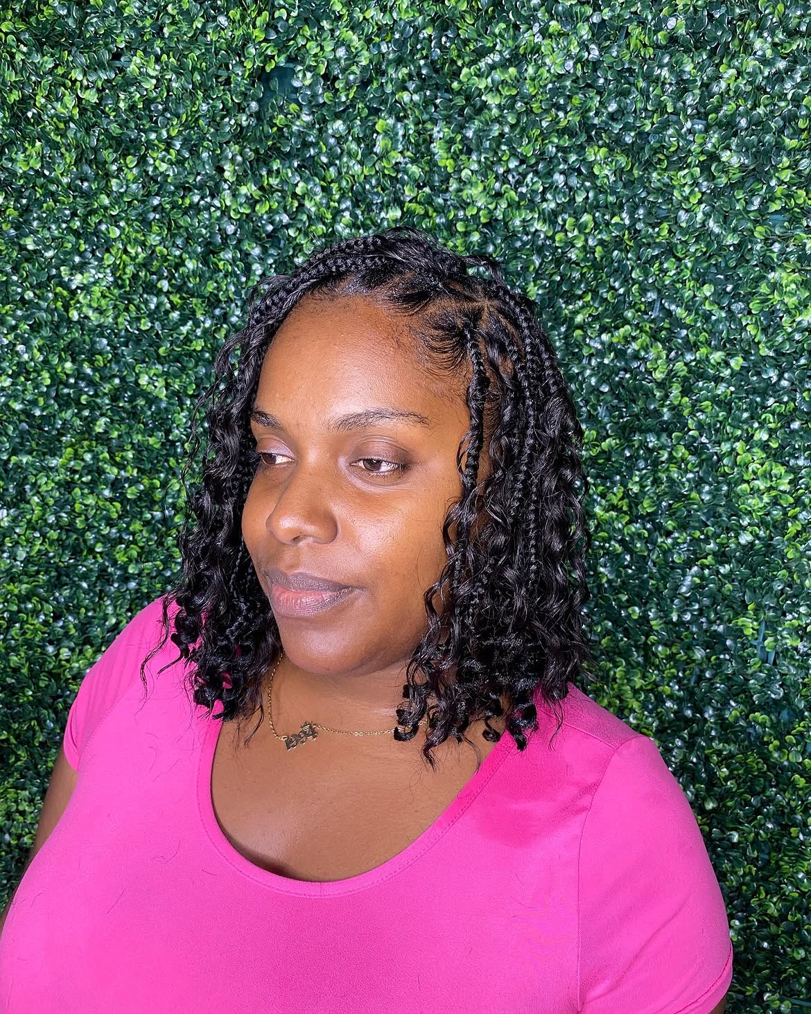 Curly Textured Bob Braids With Laid Edges