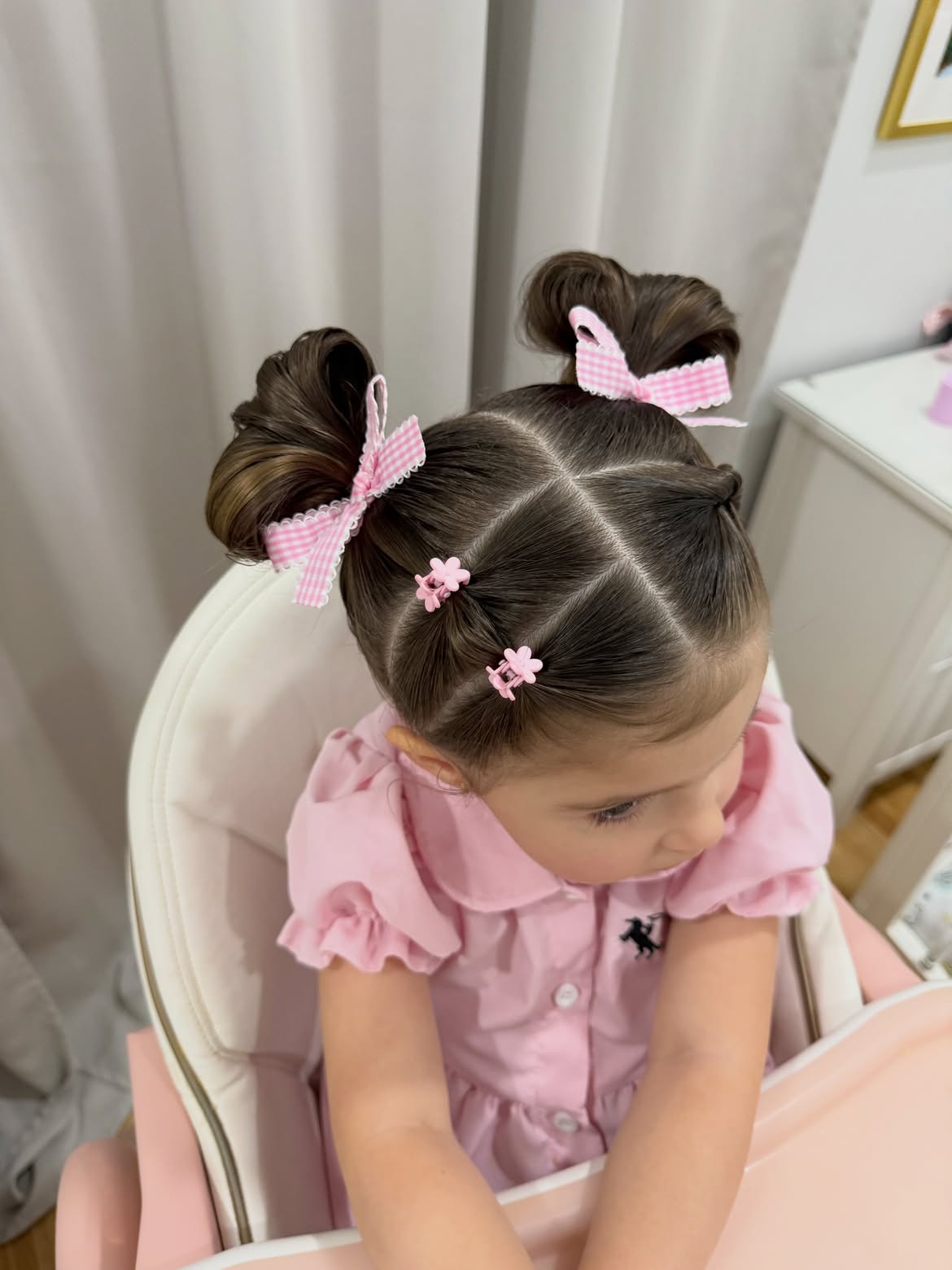 Cute Double Space Buns With Pink Gingham Bows
