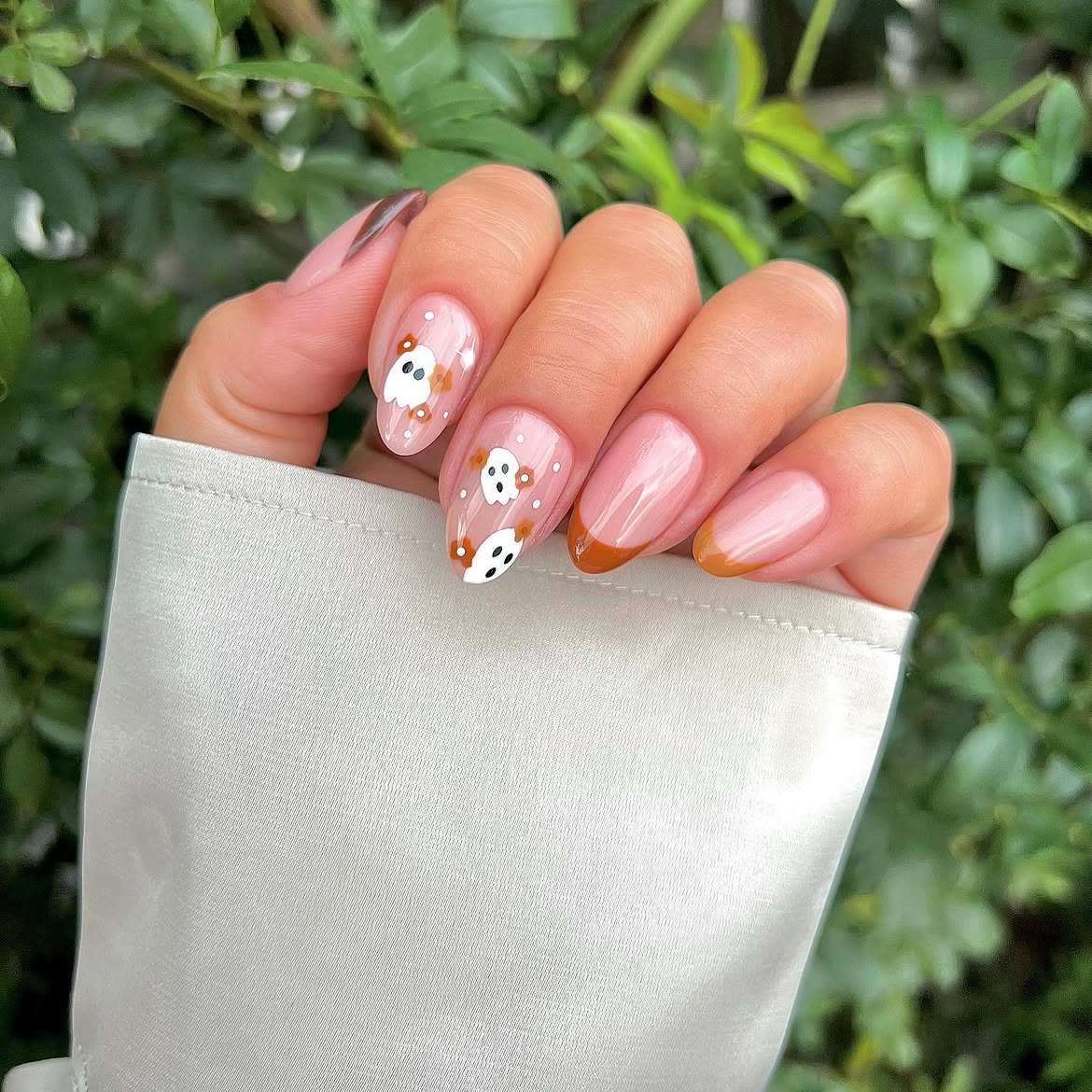 Cute Ghost French Tip Halloween Nails