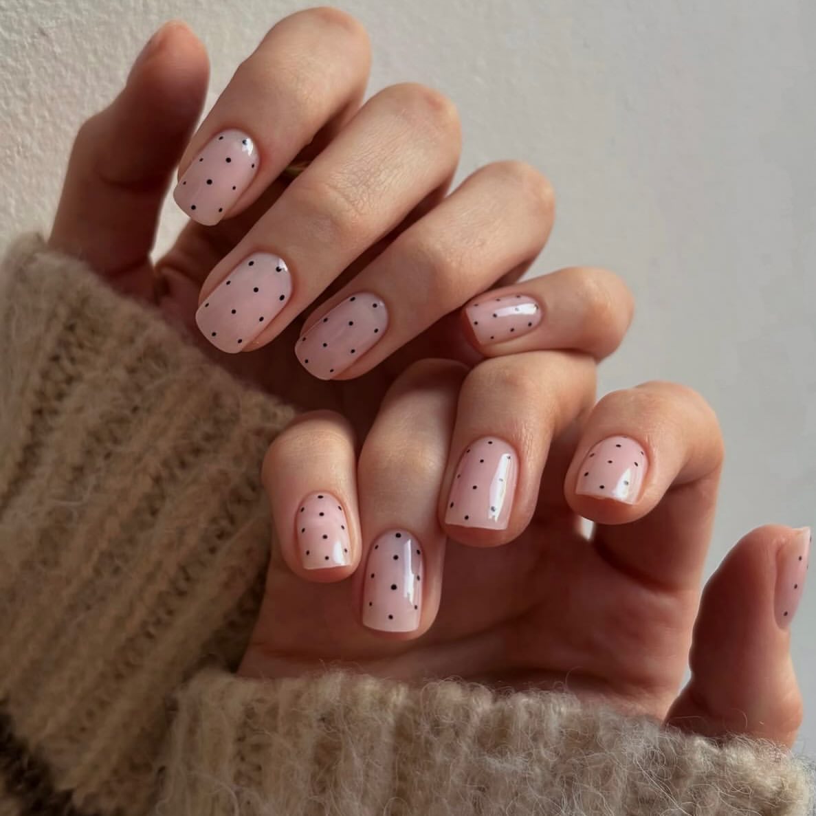 Cute Pink Polka Dot Square Nails