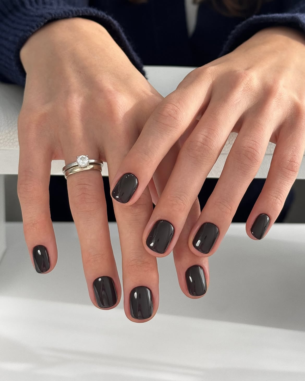 Dark Chocolate Glossy Short Square Nails