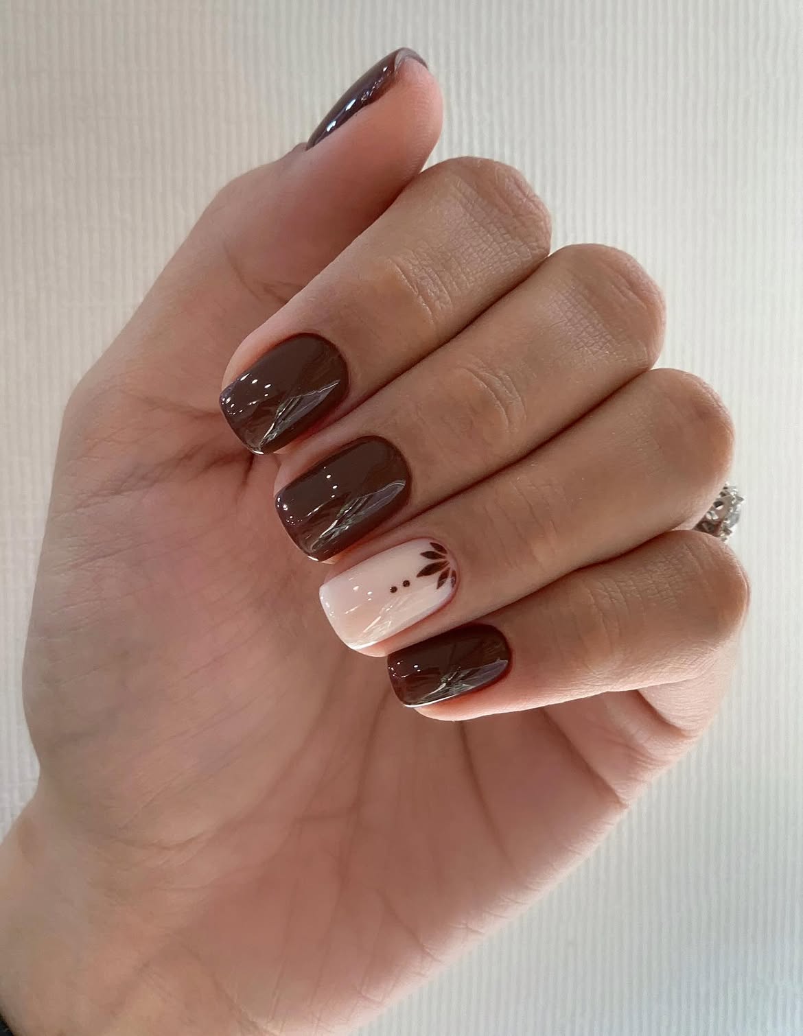 Dark Chocolate Square Nails with Cream Accent
